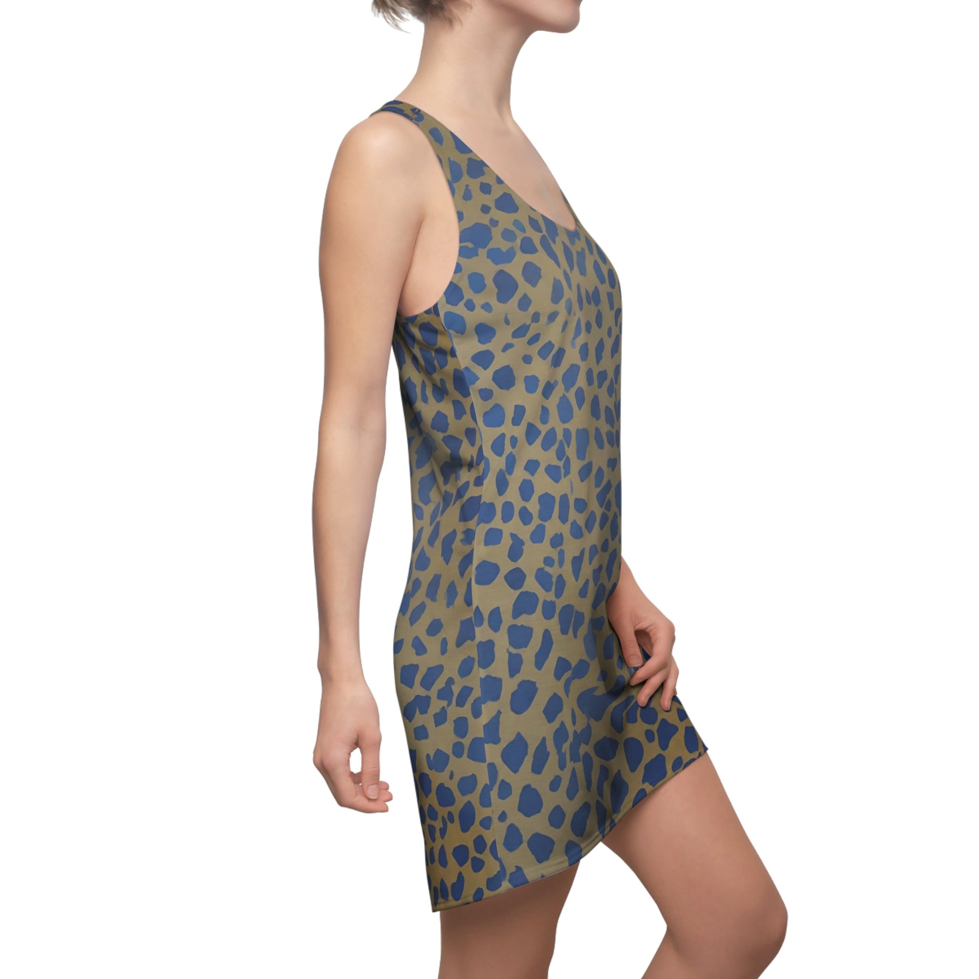 Blue Leopard Print Racerback Dress — Women's Patterned Tank Dress Printify bakabo.club