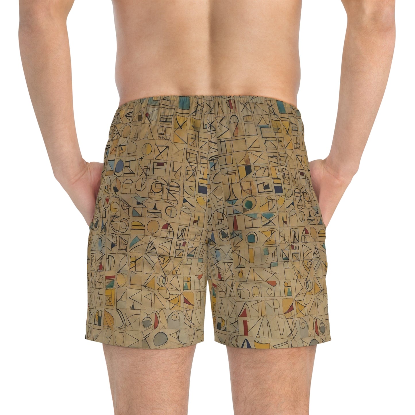 Abstract Geometric Swim Trunks — Vintage Tile Pattern Beach Shorts Printify bakabo.club