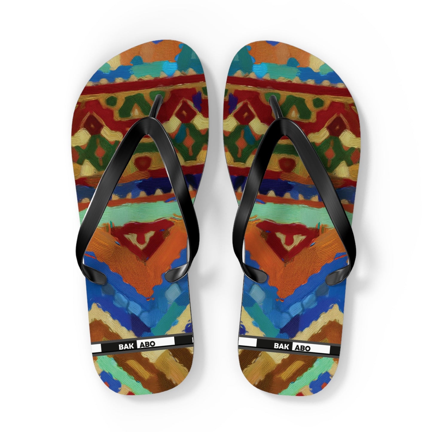Colorful Tribal Pattern Flip Flops – Bold Aztec-Inspired Beach Sandals Printify bakabo.club