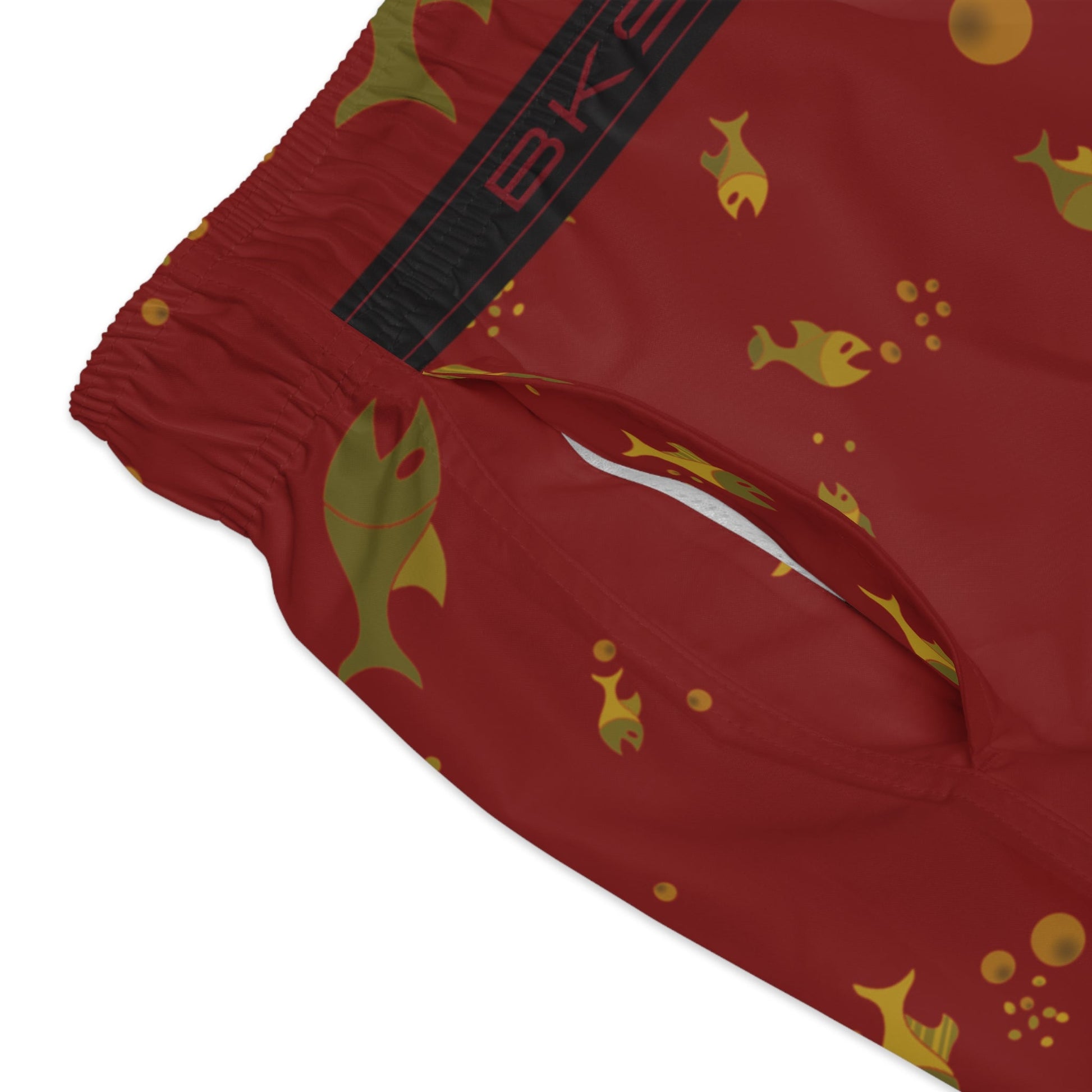 Goldfish Pattern Swim Trunks — Red All-Over-Print Men's Swim Shorts Printify bakabo.club