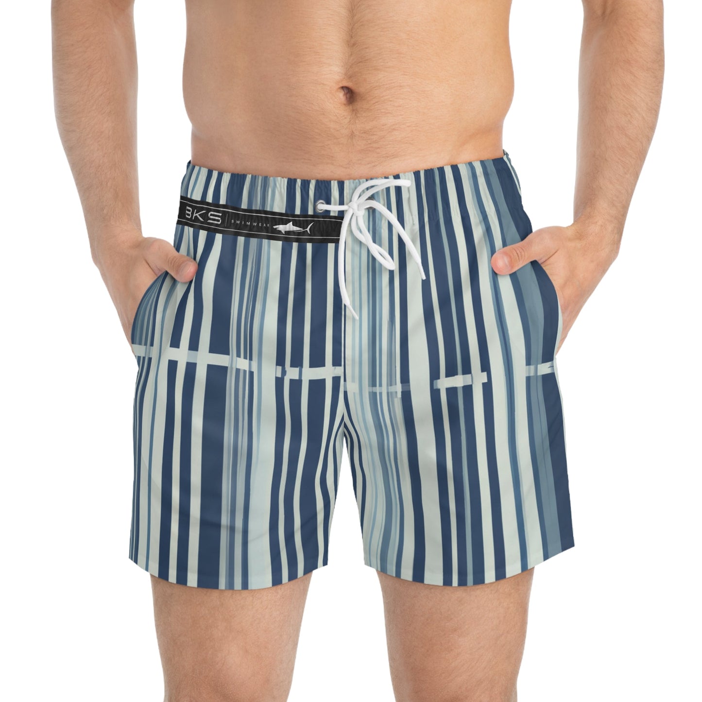 Men's Blue Striped Swim Trunks — Nautical Horizontal Stripe Beach Shorts Printify bakabo.club