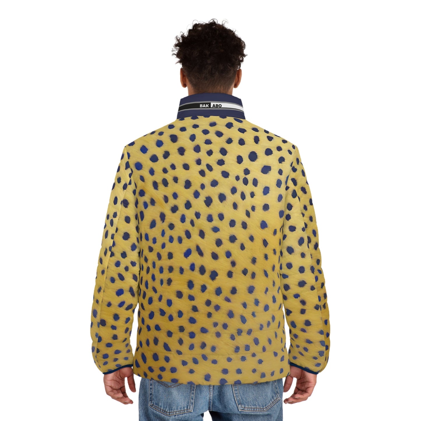 Men's Yellow Leopard Print Puffer Jacket – Bold Blue Spot AOP Outerwear Printify bakabo.club