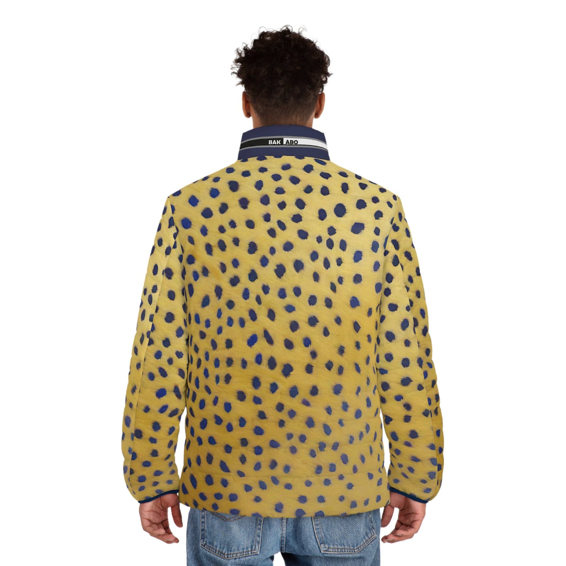 Men's Yellow Leopard Print Puffer Jacket – Bold Blue Spot AOP Outerwear Printify bakabo.club