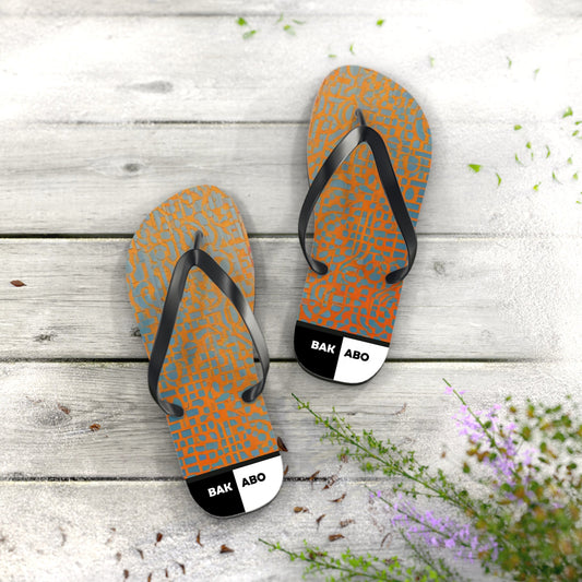 Abstract Orange Grid Flip Flops – Lightweight Summer Beach Sandals Printify bakabo.club