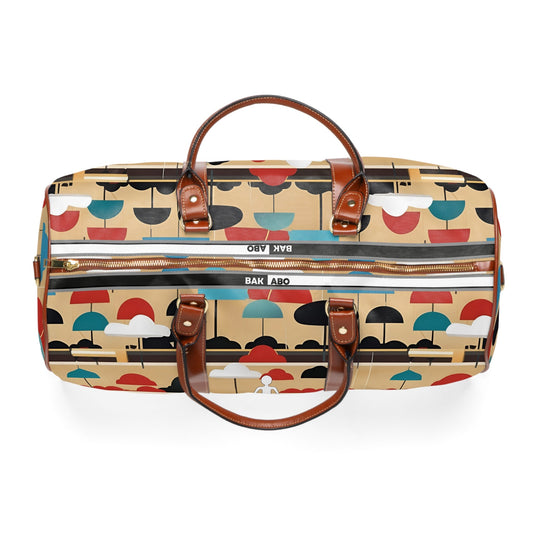 Waterproof Travel Bag – Retro Beach Umbrella Pattern Duffle Printify bakabo.club