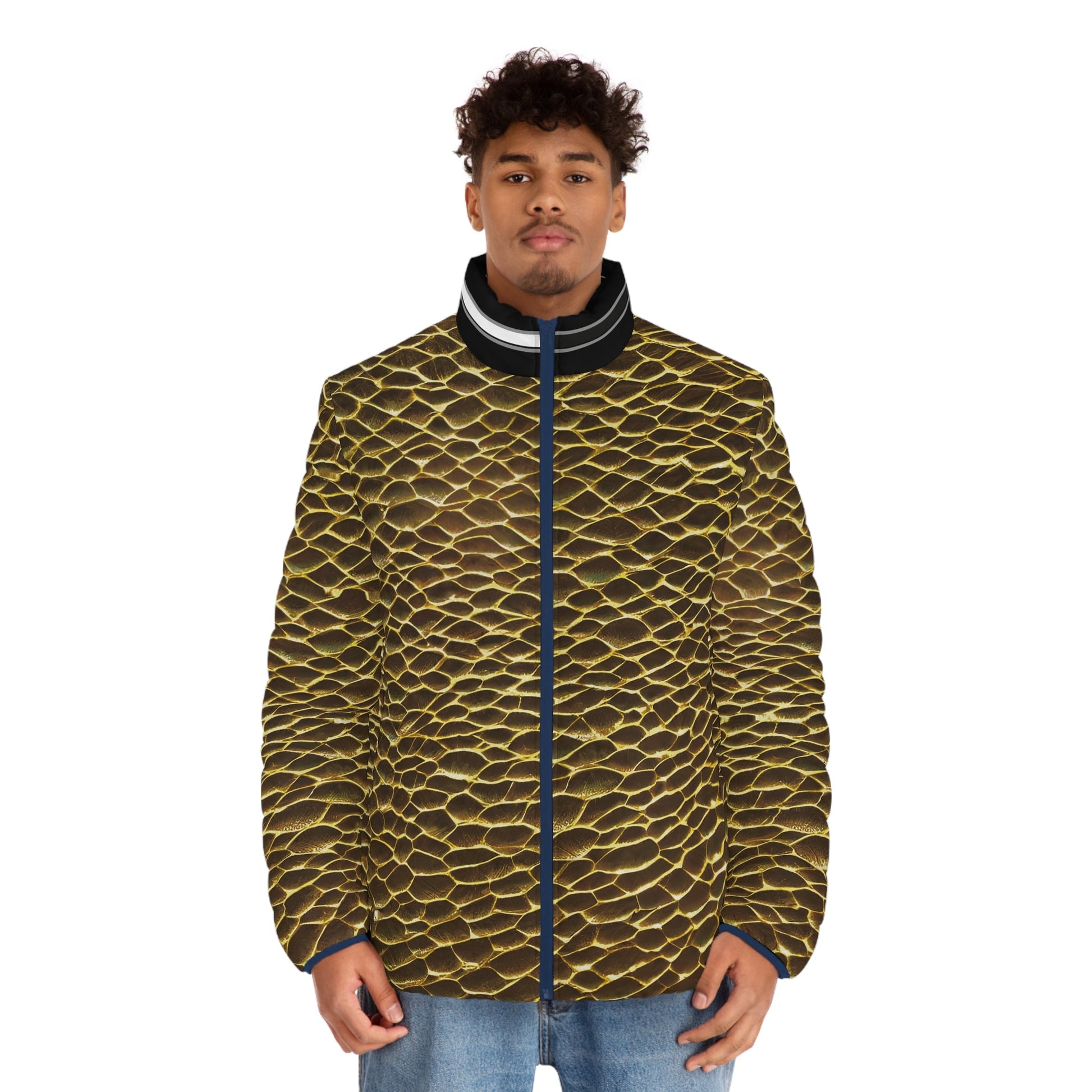 Men's Snake Scale Puffer Jacket — Gold Reptile All-Over Print Printify bakabo.club