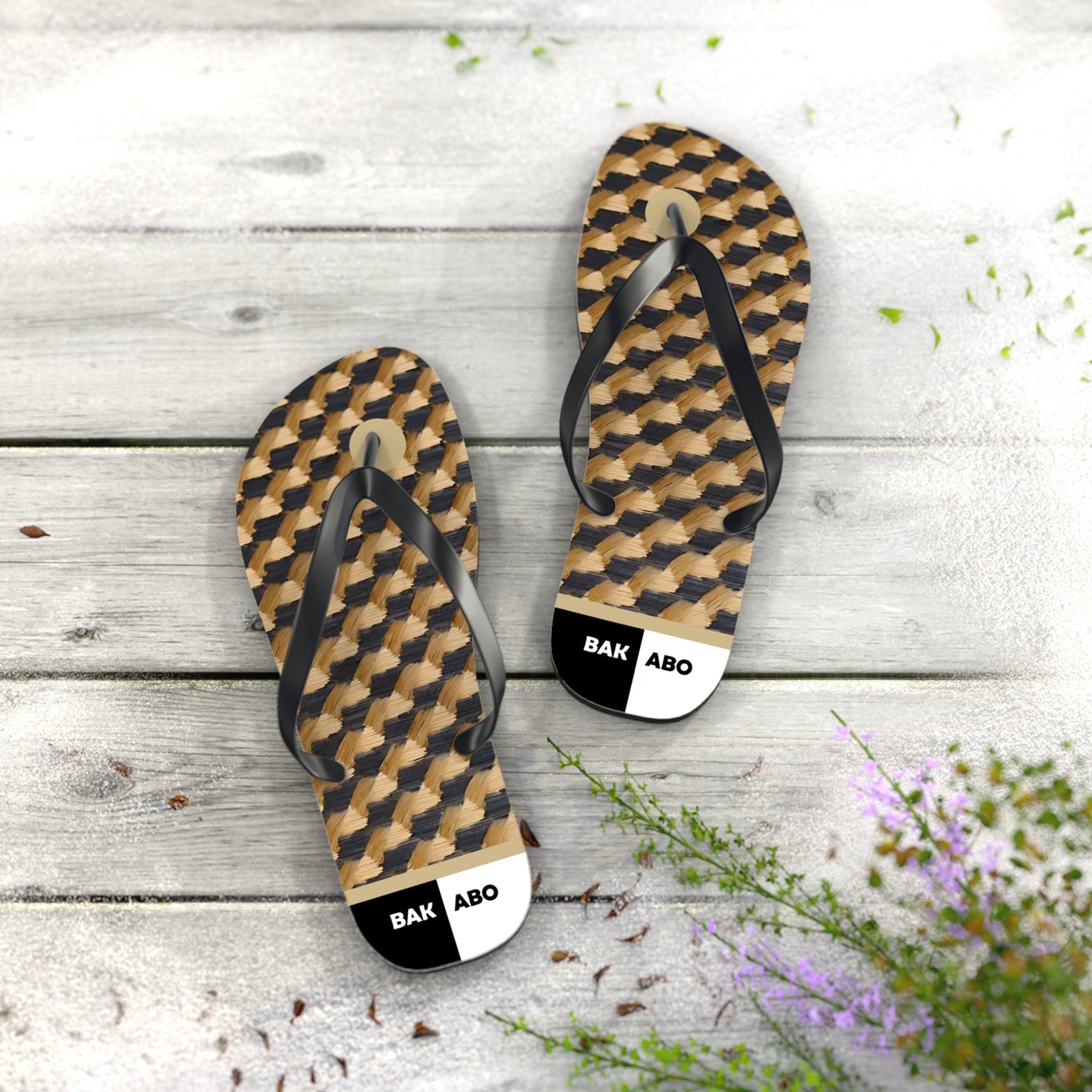 Flip Flops - Geometric Brown Houndstooth Pattern Beach Sandals Printify bakabo.club
