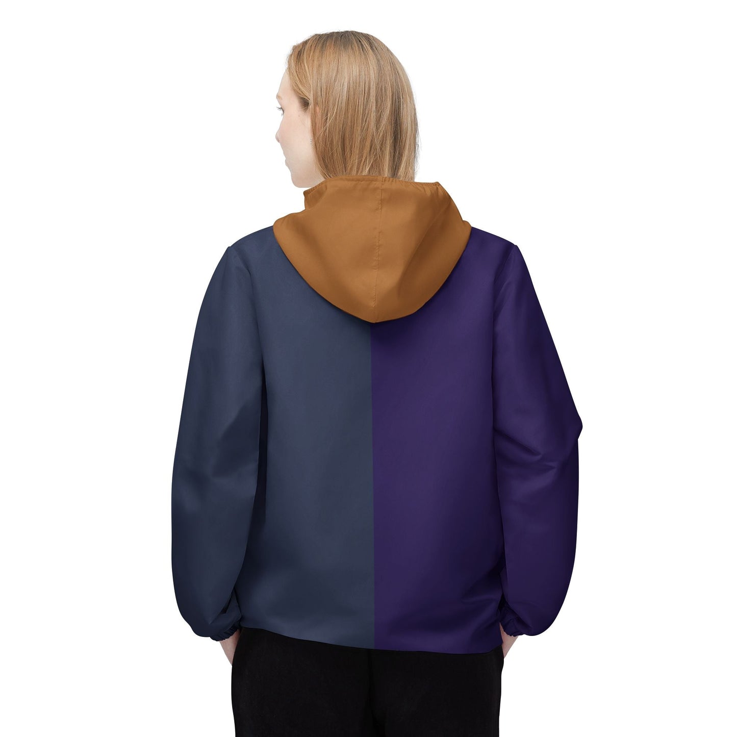 Colorblock Hooded Windbreaker Jacket – Navy, Purple & Brown AOP Printify bakabo.club