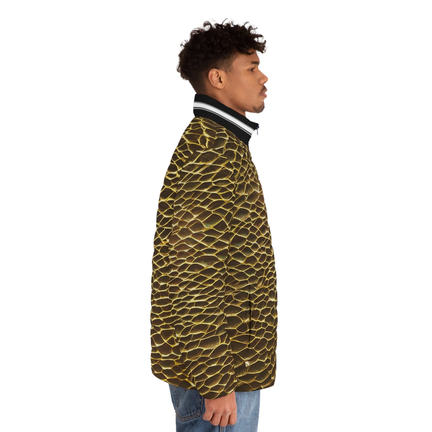 Men's Snake Scale Puffer Jacket — Gold Reptile All-Over Print Printify bakabo.club