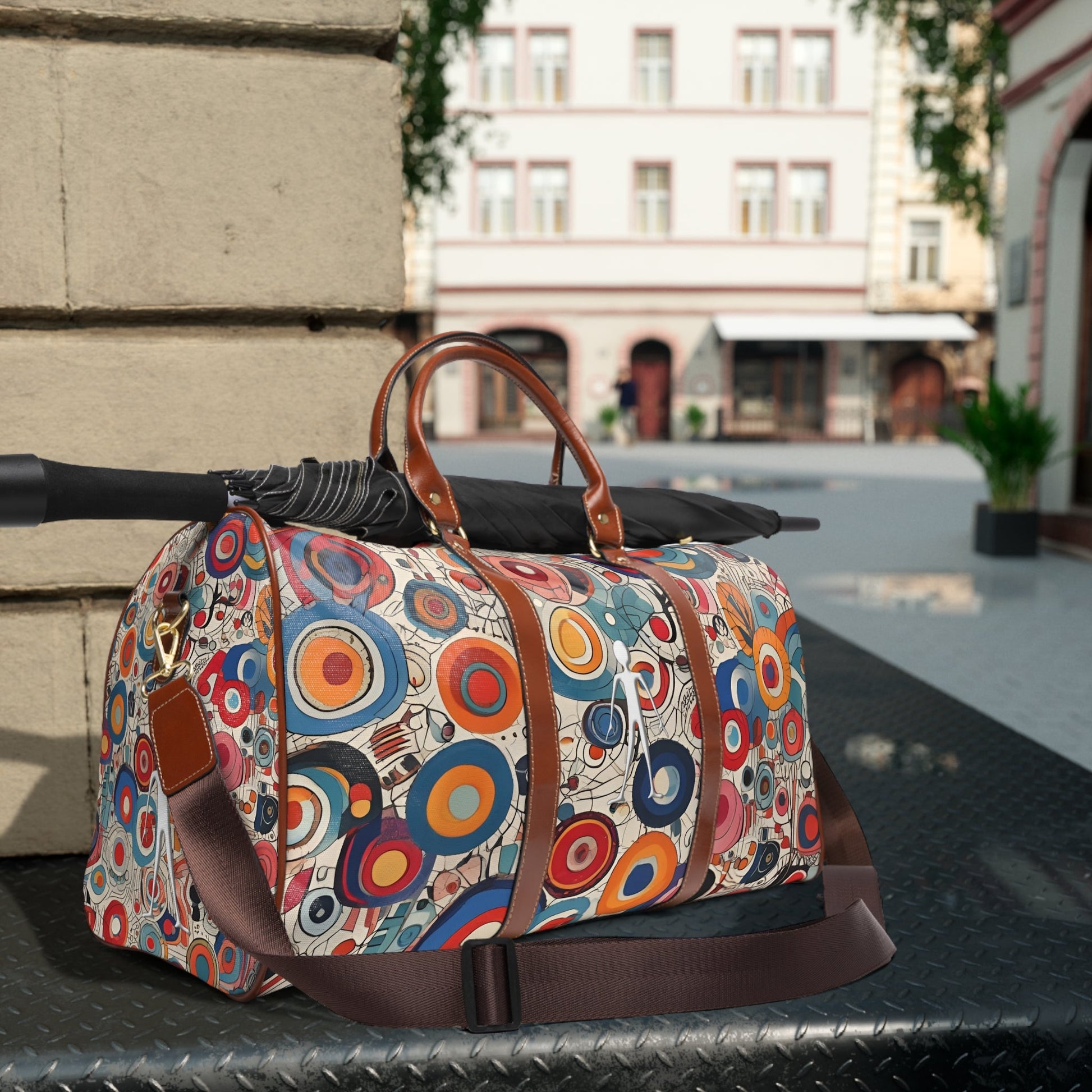Waterproof Travel Bag — Retro Abstract Circle Pattern Duffle Printify bakabo.club