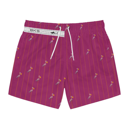 Pink Flamingo Pinstripe Swim Trunks — Tropical Beach Shorts Printify bakabo.club