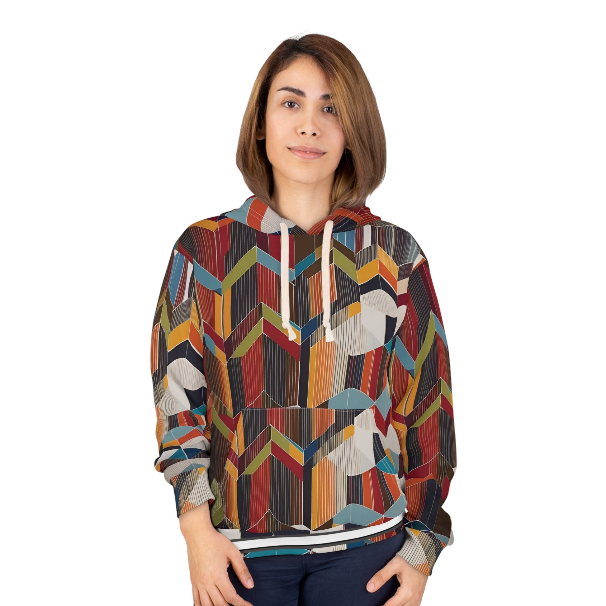 Geometric Chevron All-Over Print Hoodie — Retro Fall Colors Printify bakabo.club