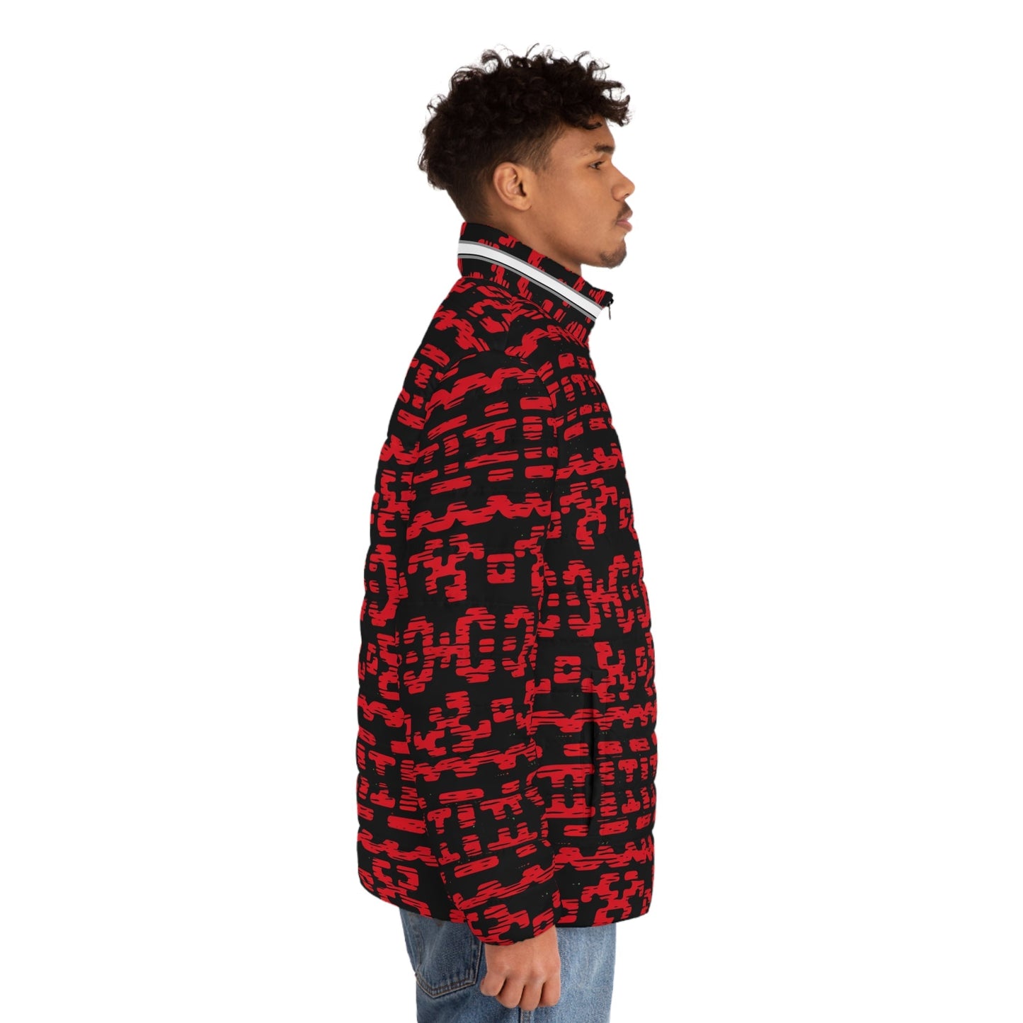 Red & Black Geometric Puffer Jacket