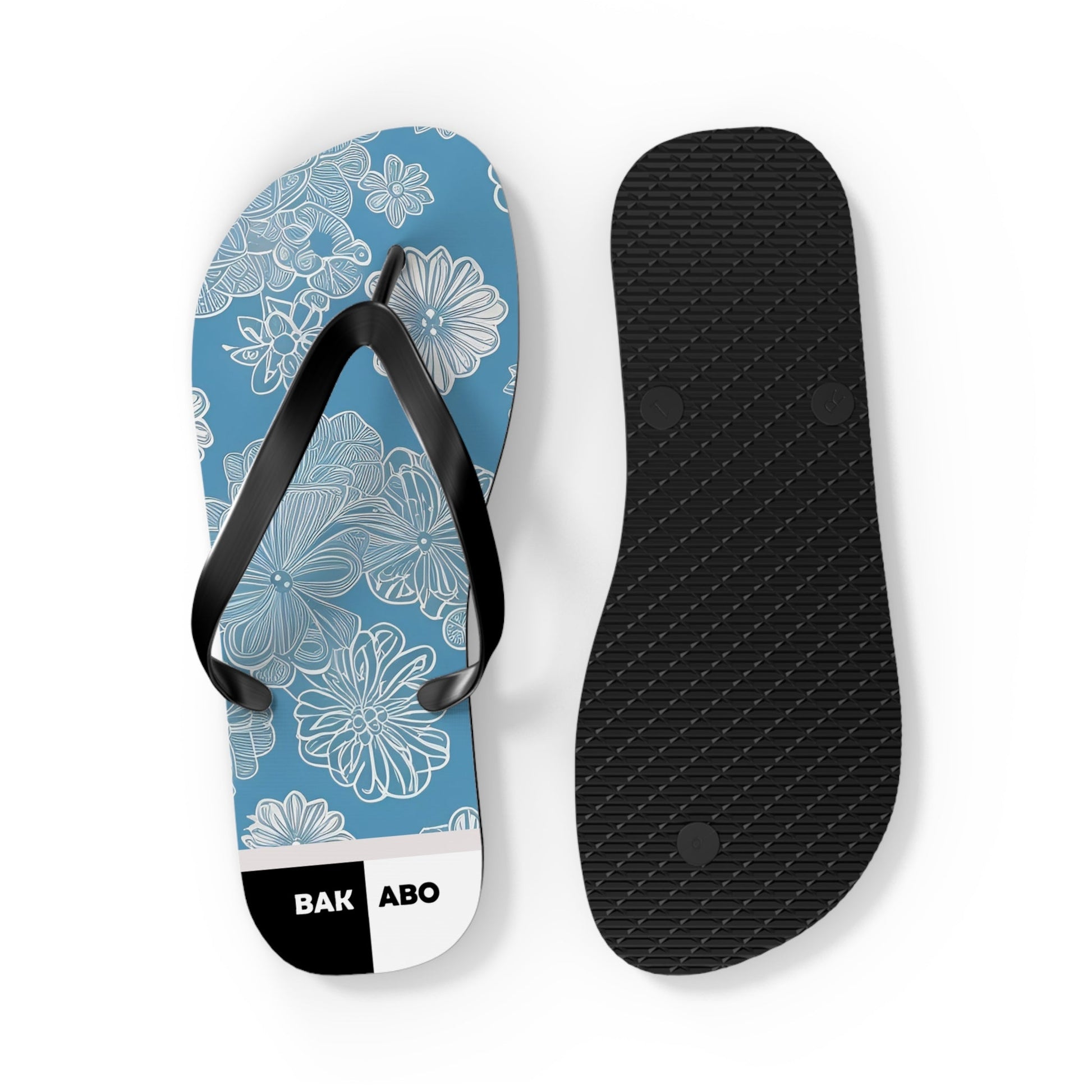 Blue Floral Flip Flops – Lightweight Summer Beach Sandals with White Daisy Pattern Printify bakabo.club