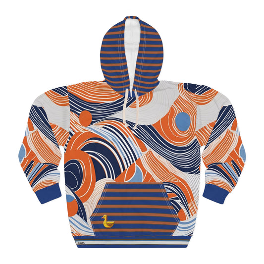 Abstract Wave Pattern Hoodie — Orange & Navy All-Over Print Pullover Printify bakabo.club