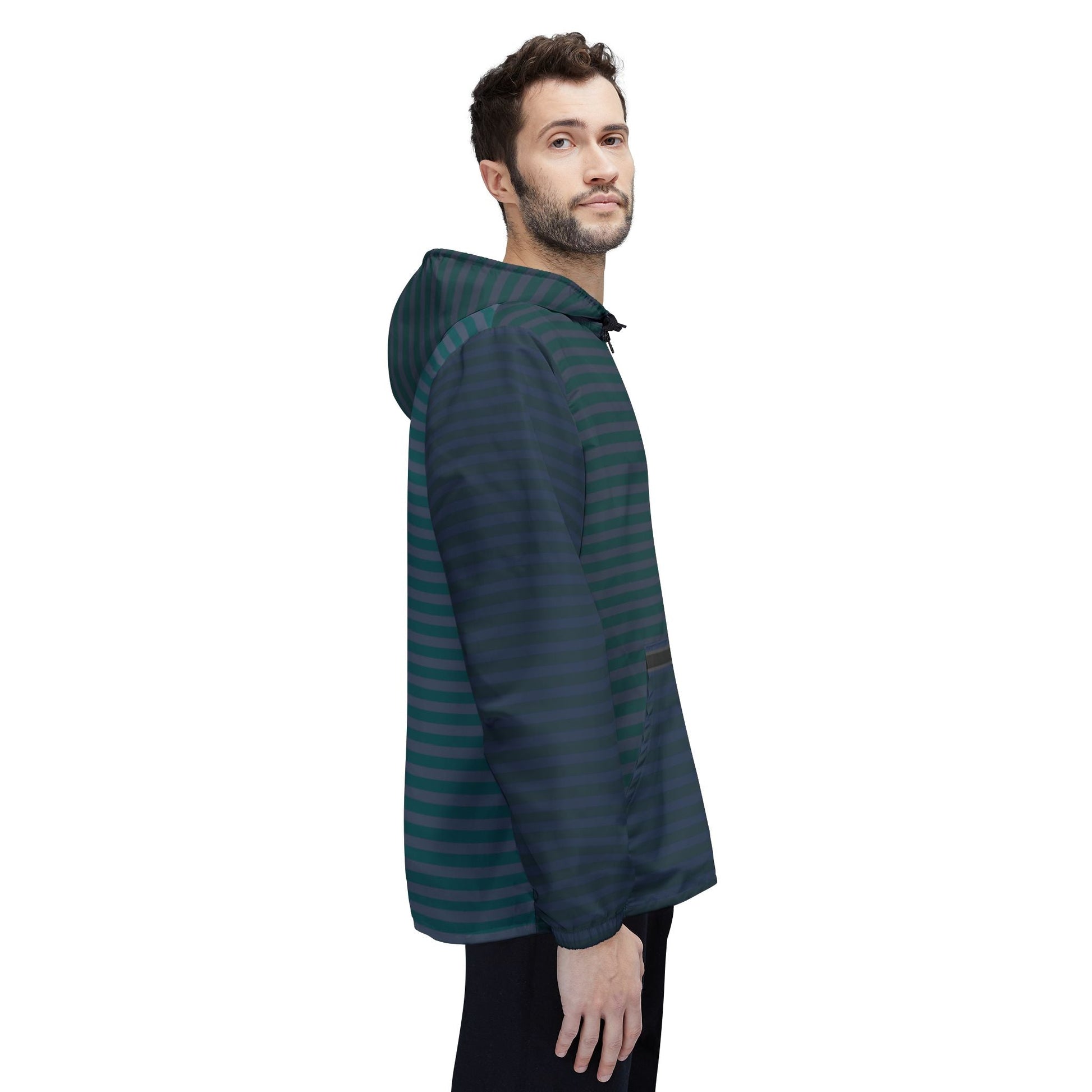 Striped Teal Windbreaker Jacket - Lightweight Hooded Windbreaker Printify bakabo.club