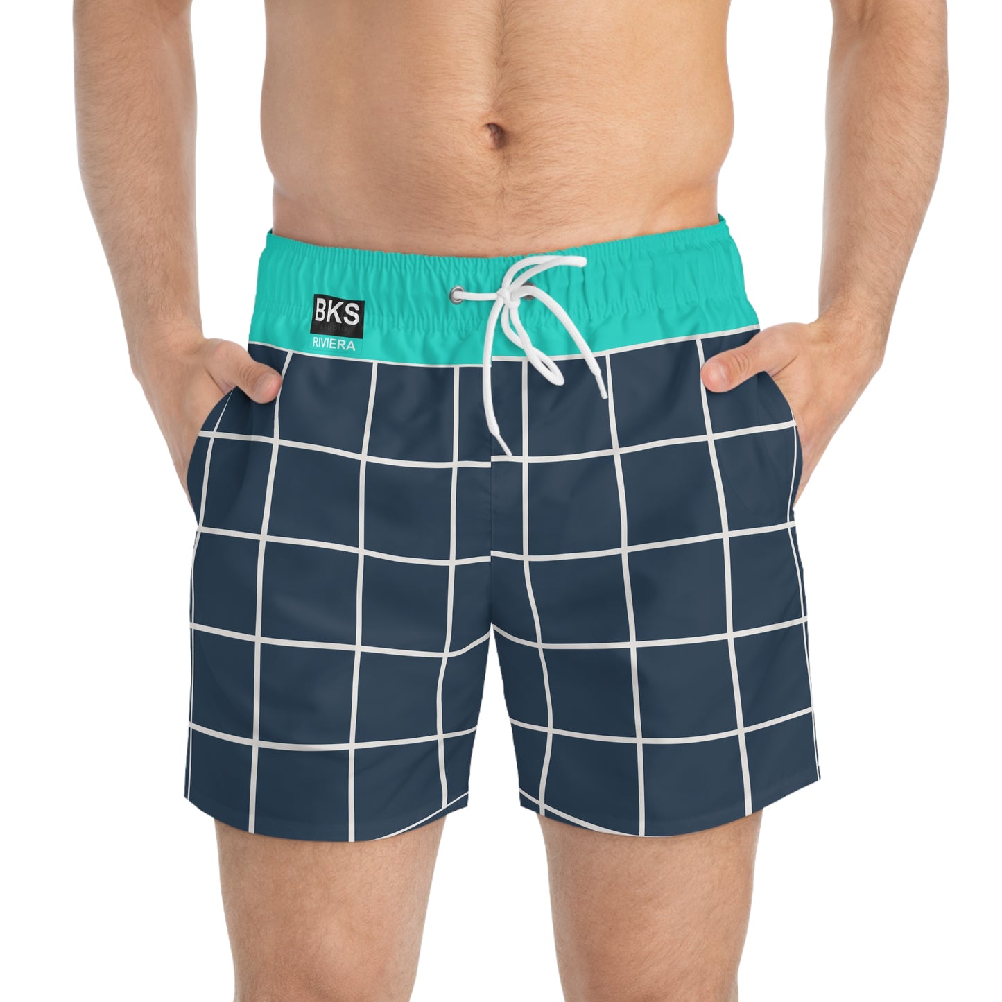 BKS Riviera Coast Grid Blue™ Swim Trunks