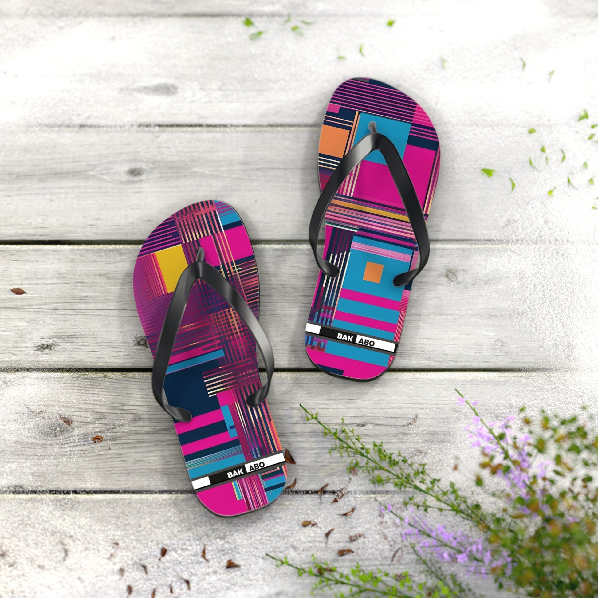 Flip Flops — Vibrant Geometric Pattern Beach Sandals Printify bakabo.club