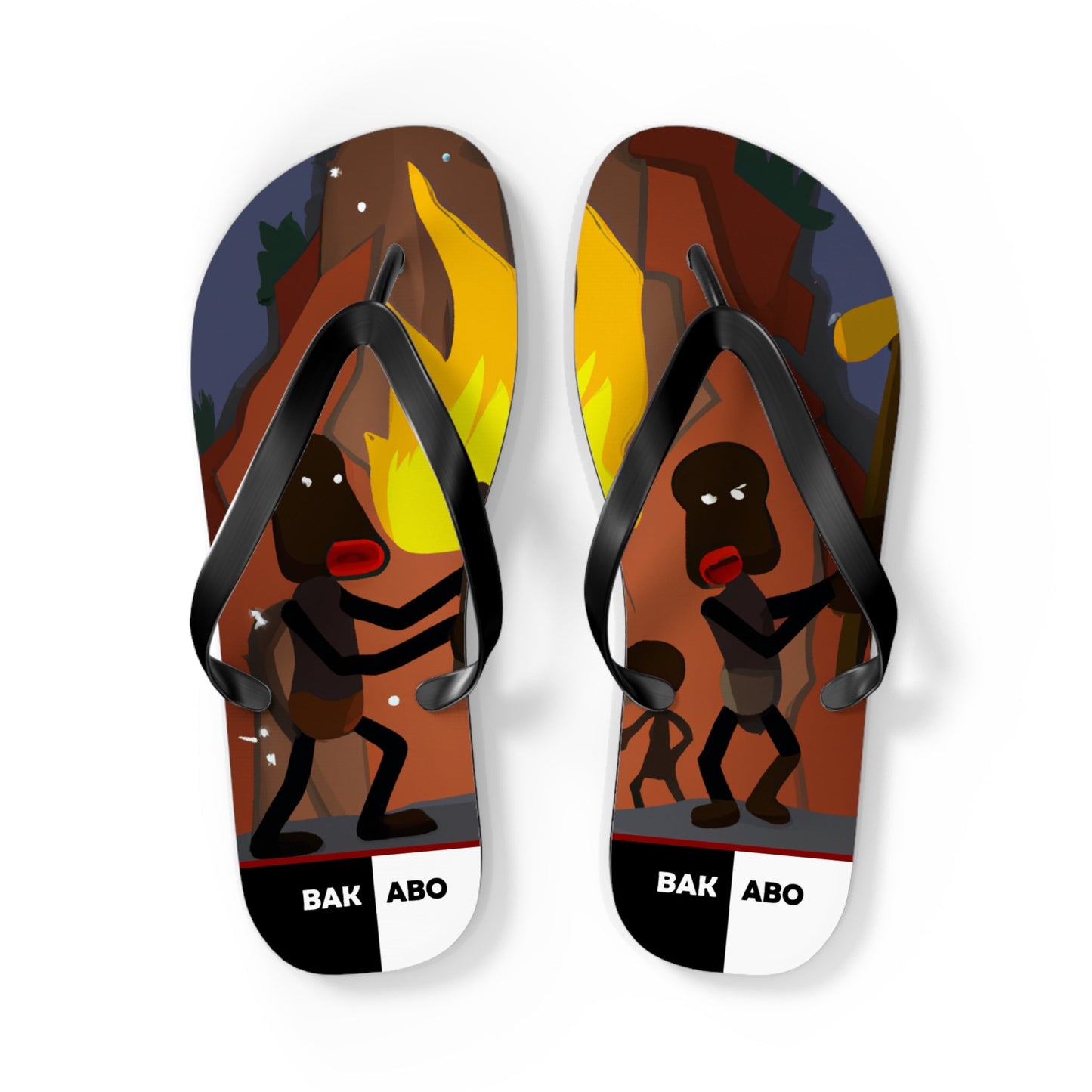 Tribal Fire Dance Flip Flops – Bold Illustration Beach Sandals Printify bakabo.club