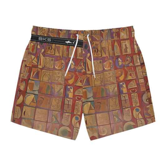 Abstract Mosaic Swim Trunks — Geometric Artistic AOP Beach Shorts Printify bakabo.club