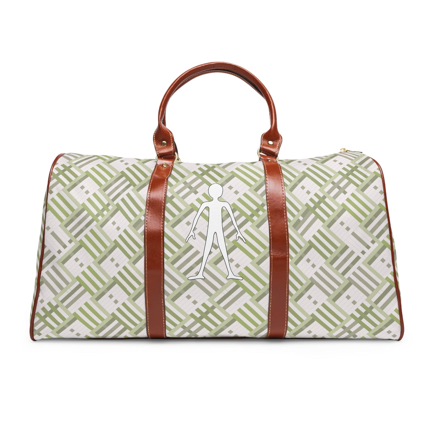 Waterproof Travel Bag – Olive Geometric Weekender Duffle with White Walker Icon Printify bakabo.club
