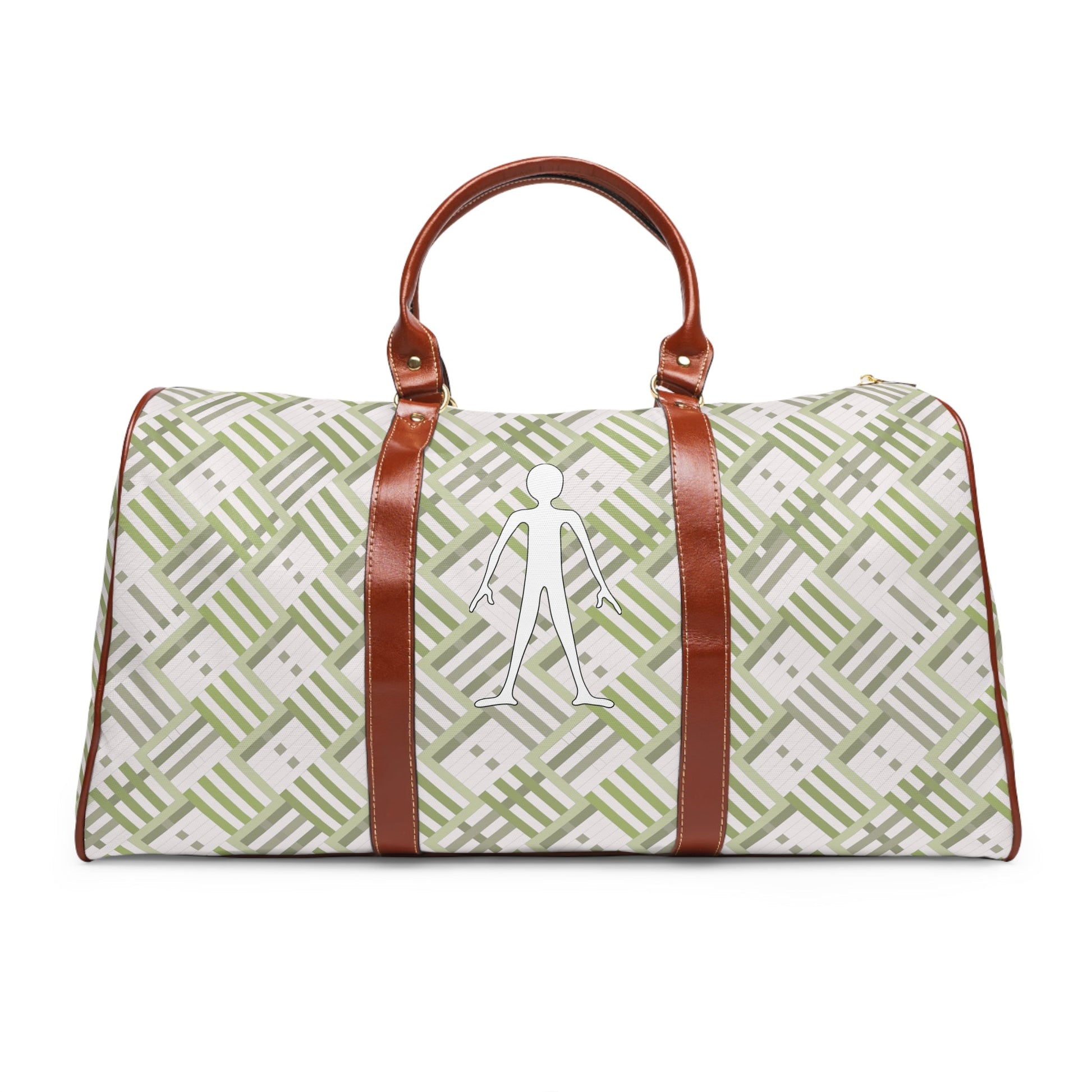 Waterproof Travel Bag – Olive Geometric Weekender Duffle with White Walker Icon Printify bakabo.club