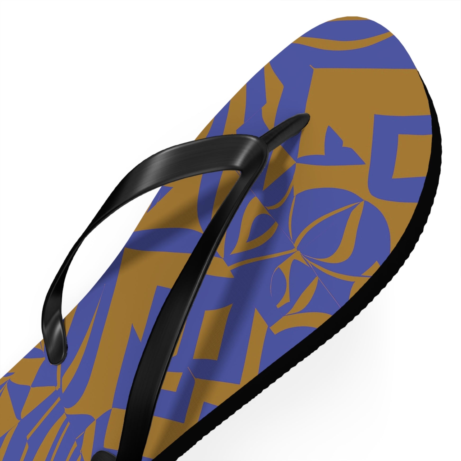 Abstract Blue & Gold Flip Flops — Tropical Geometric Beach Sandals Printify bakabo.club