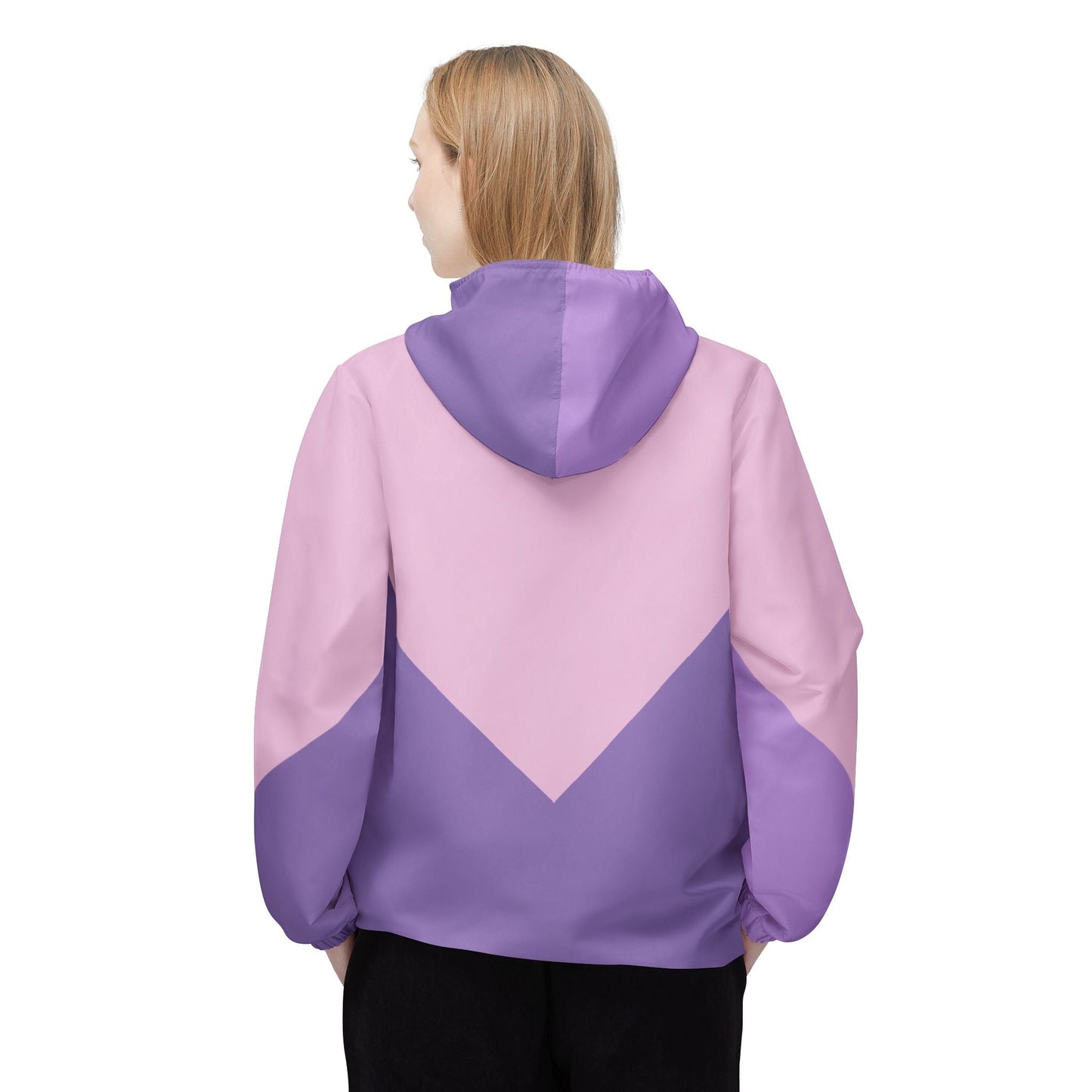 Pastel Chevron Windbreaker Jacket — Pink & Lavender Colorblock Hooded Jacket Printify bakabo.club