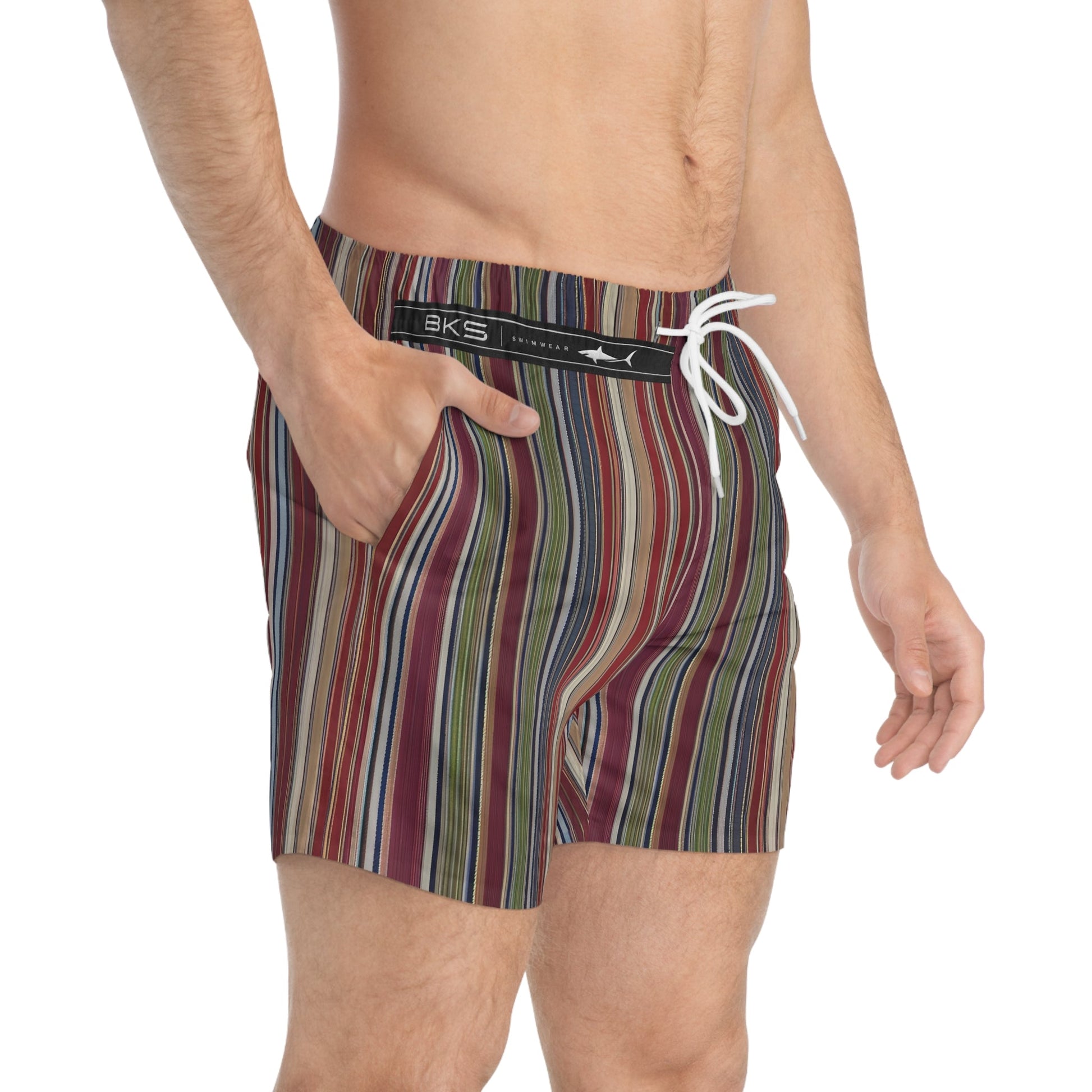 Men's Striped Multicolor Swim Trunks — Retro Beach Shorts Printify bakabo.club