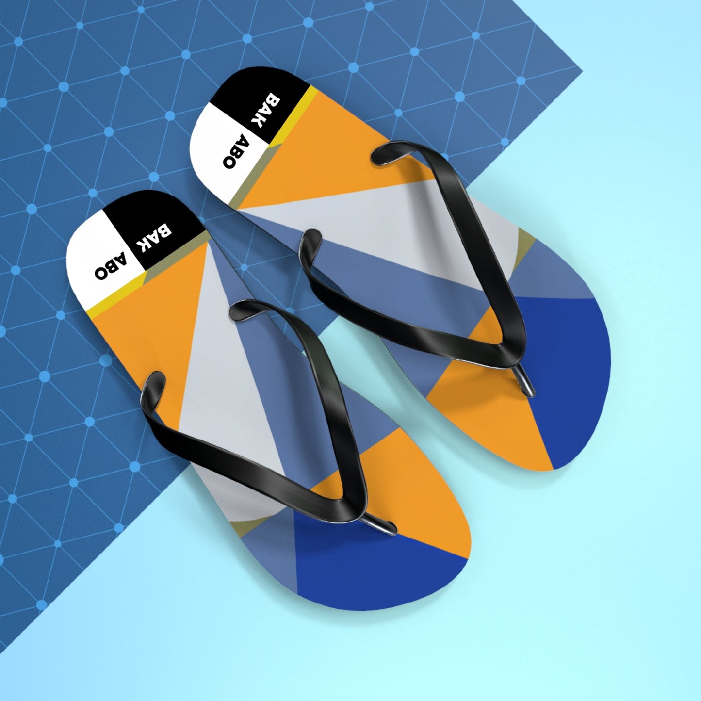 Geometric Colorblock Flip Flops — Bold Blue & Orange Beach Sandals Printify bakabo.club