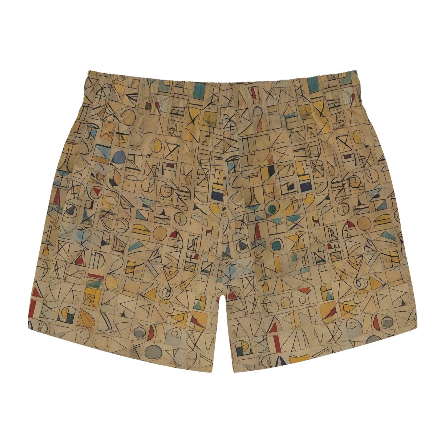 Abstract Geometric Swim Trunks — Vintage Tile Pattern Beach Shorts Printify bakabo.club