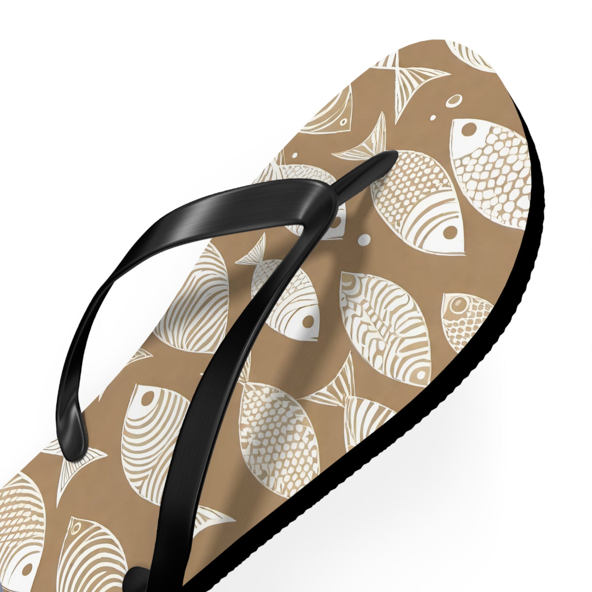 Beach Fish Pattern Flip Flops — Neutral Tan Nautical Sandals Printify bakabo.club