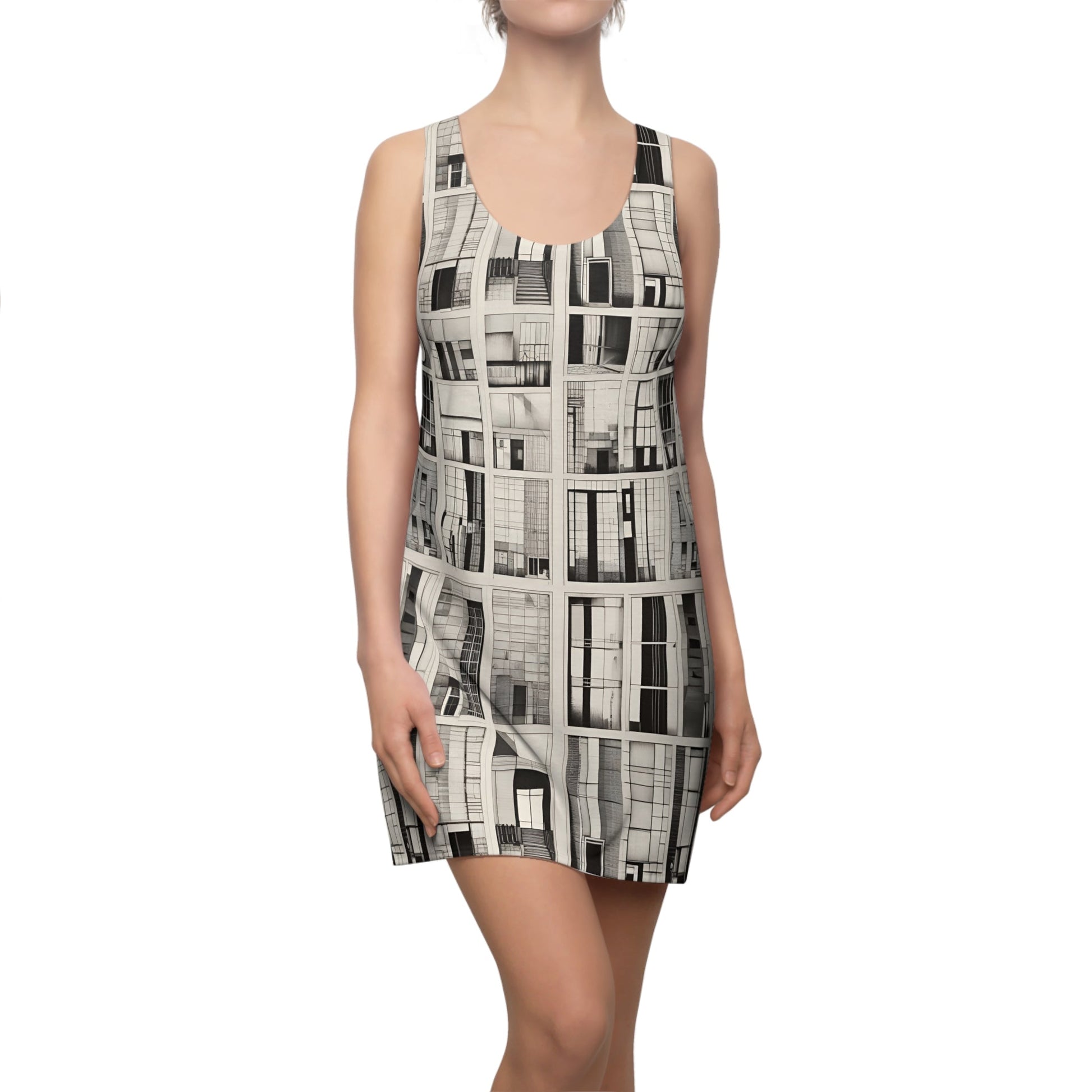 Architectural Grid Racerback Dress – Monochrome Window Pattern Printify bakabo.club
