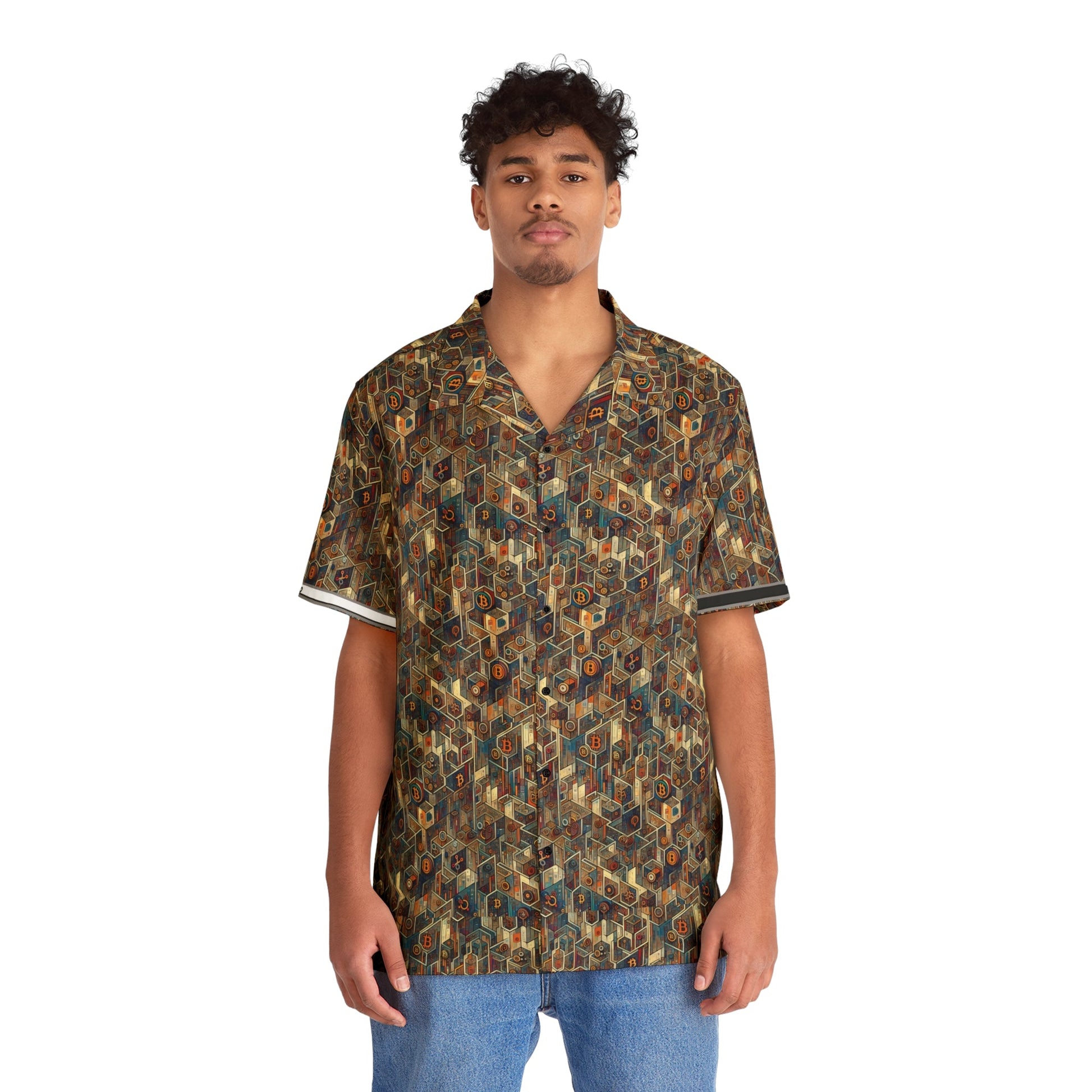 Retro Geometric Hawaiian Shirt — Vintage Brown Tiki Pattern Aloha Shirt Printify bakabo.club