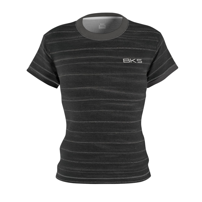 Women’s Black Washed Stripe Tee — ‘BKS’ Minimal Logo