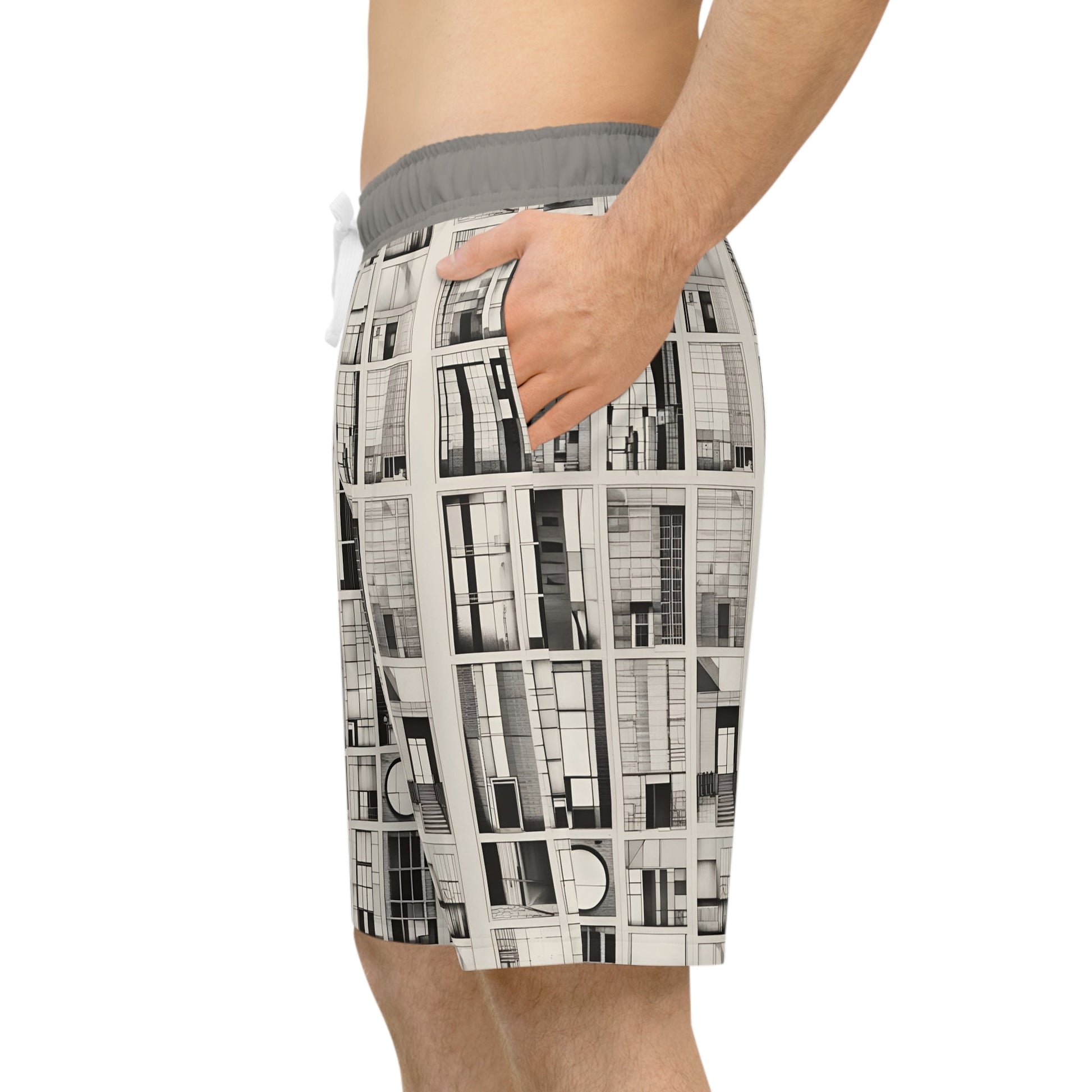 Athletic Shorts — Monochrome Architectural Grid Print (BKS) Printify bakabo.club