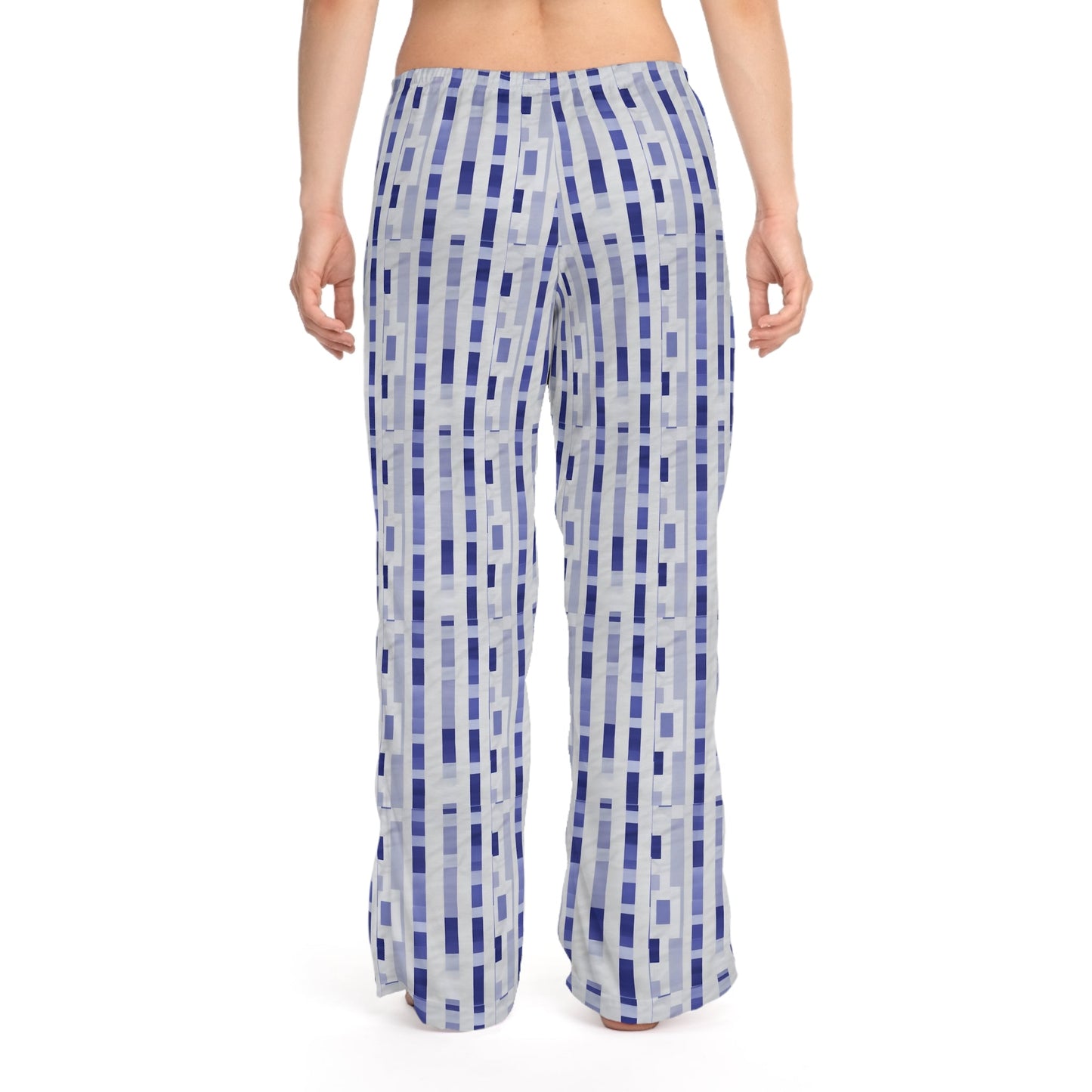 Blue Geometric Stripe Pajama Pants - Women's Cozy Lounge Sleepwear Printify bakabo.club