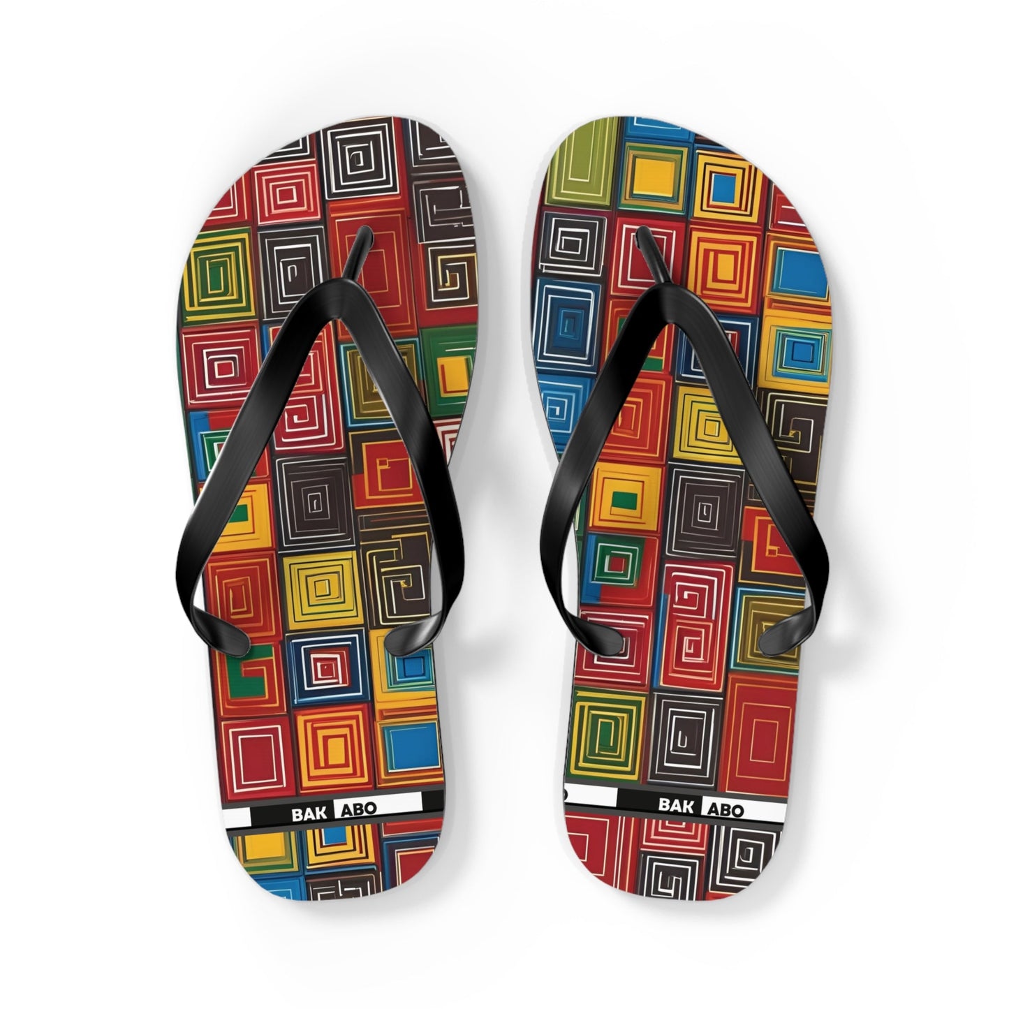 Colorful Geometric Square Flip Flops — Retro Pattern Beach Sandals Printify bakabo.club