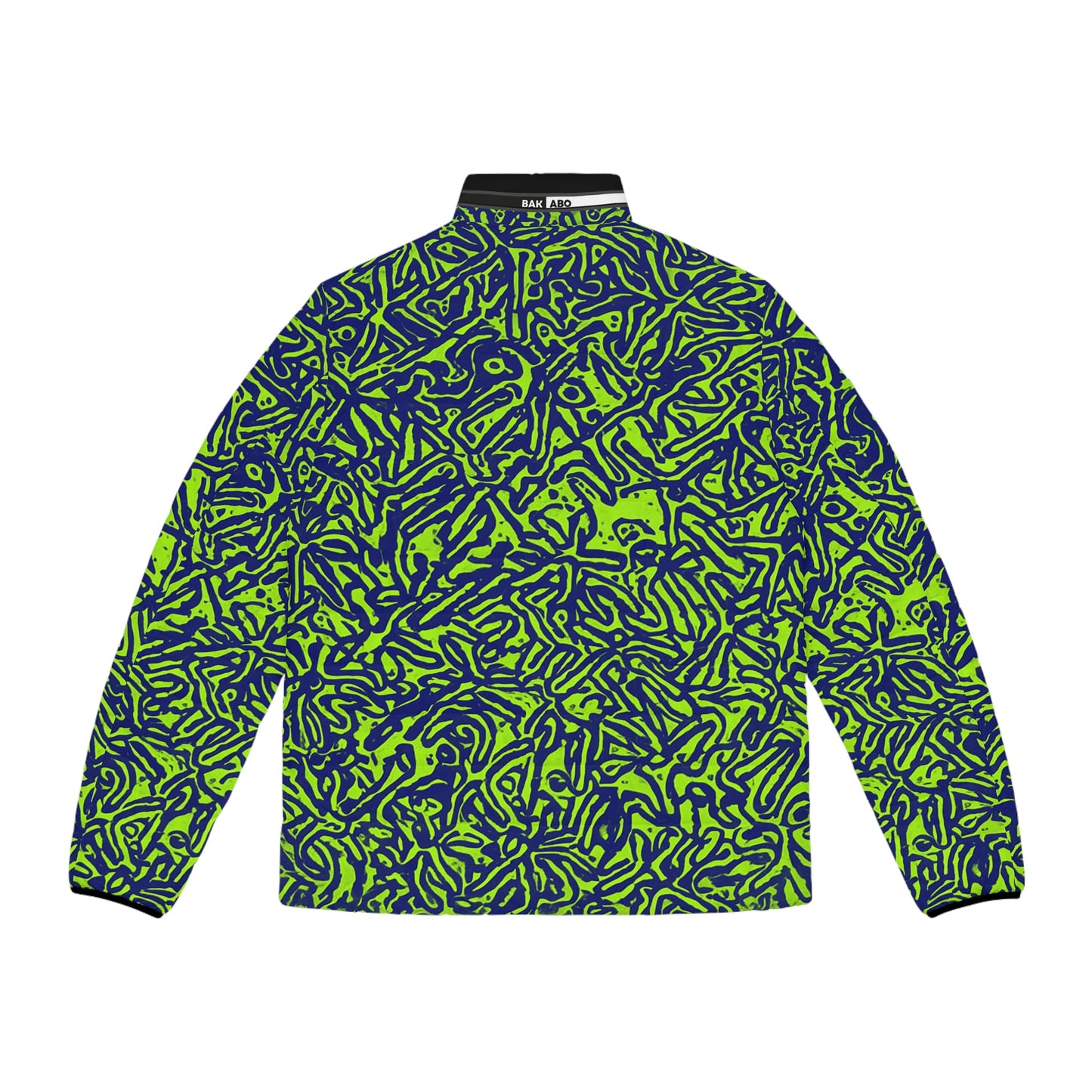 Men's Neon Abstract Puffer Jacket — Green & Navy All-Over Print Printify bakabo.club