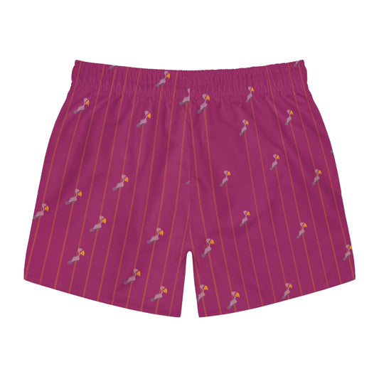 Pink Flamingo Pinstripe Swim Trunks — Tropical Beach Shorts Printify bakabo.club