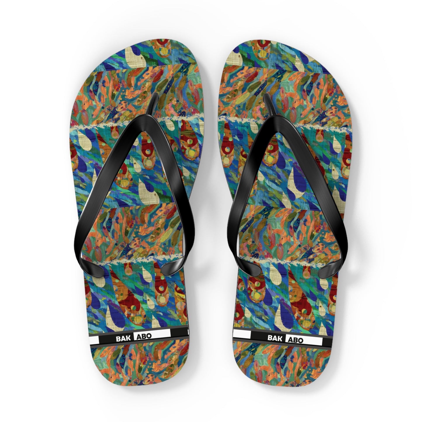 Tropical Abstract Flip Flops — Colorful Beach Sandal with Vibrant Wave Pattern Printify bakabo.club