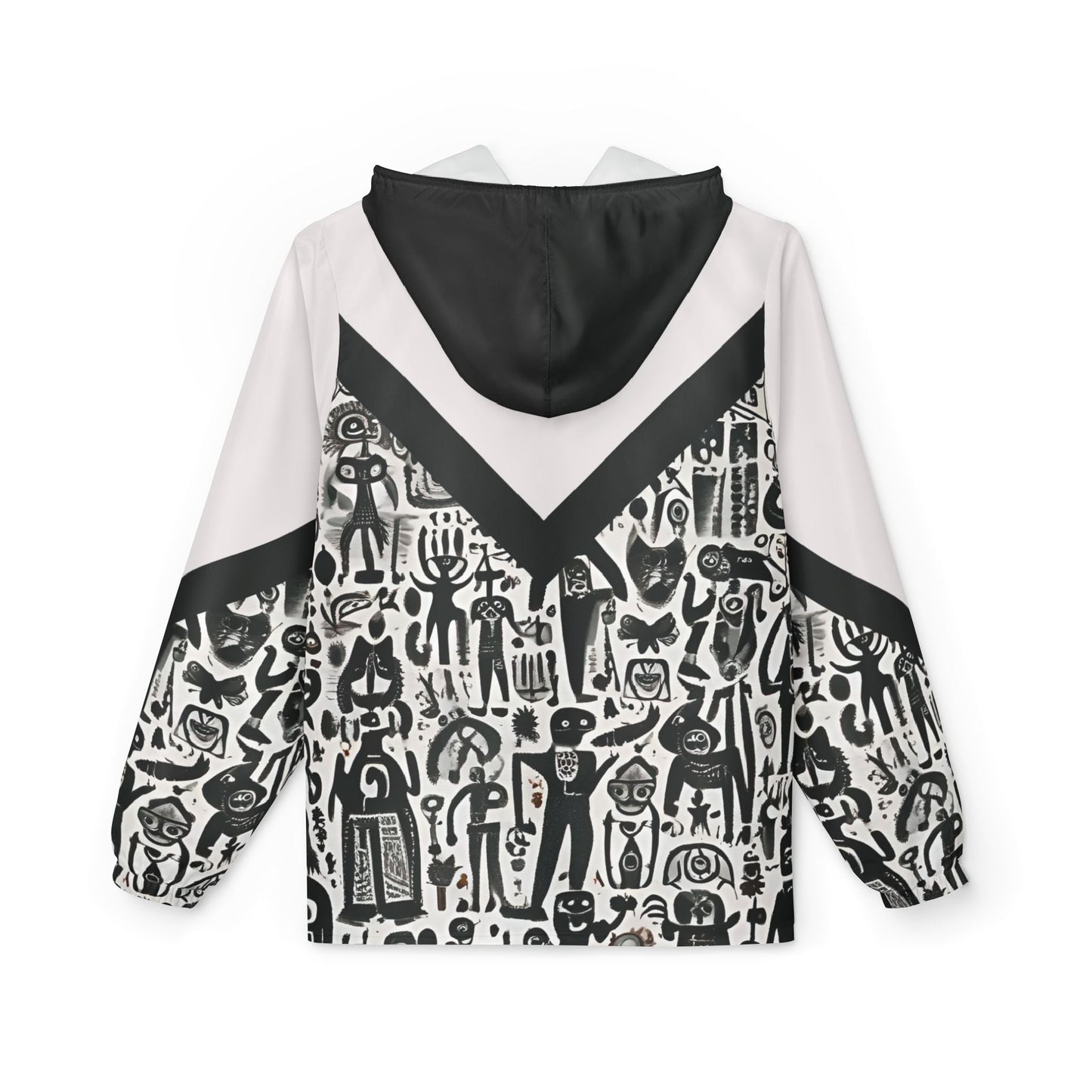 Monochrome Doodle Windbreaker Jacket – Abstract Tribal Pattern Printify bakabo.club