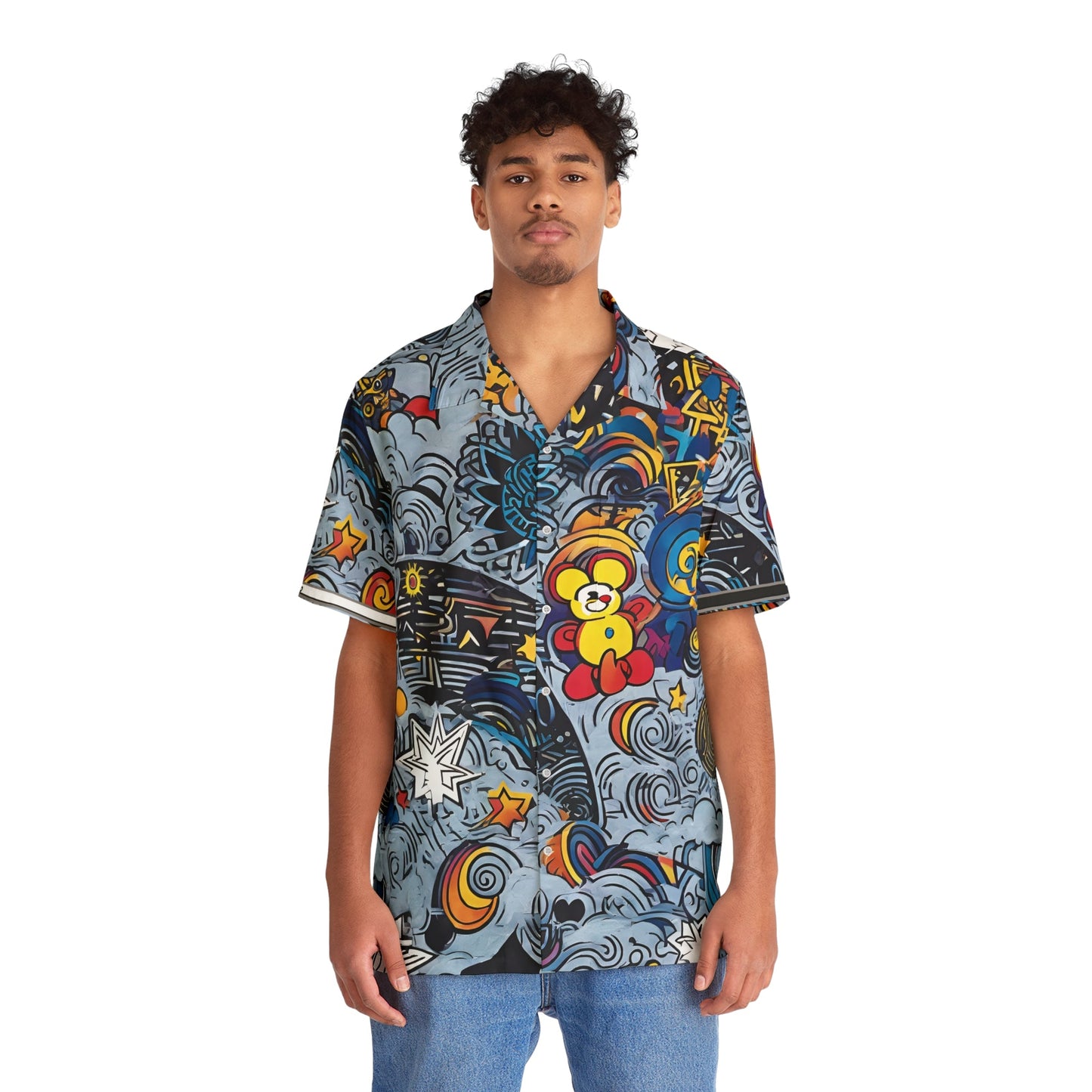 Psychedelic Surf Art Hawaiian Shirt — Colorful Ocean Waves & Stars AOP Printify bakabo.club