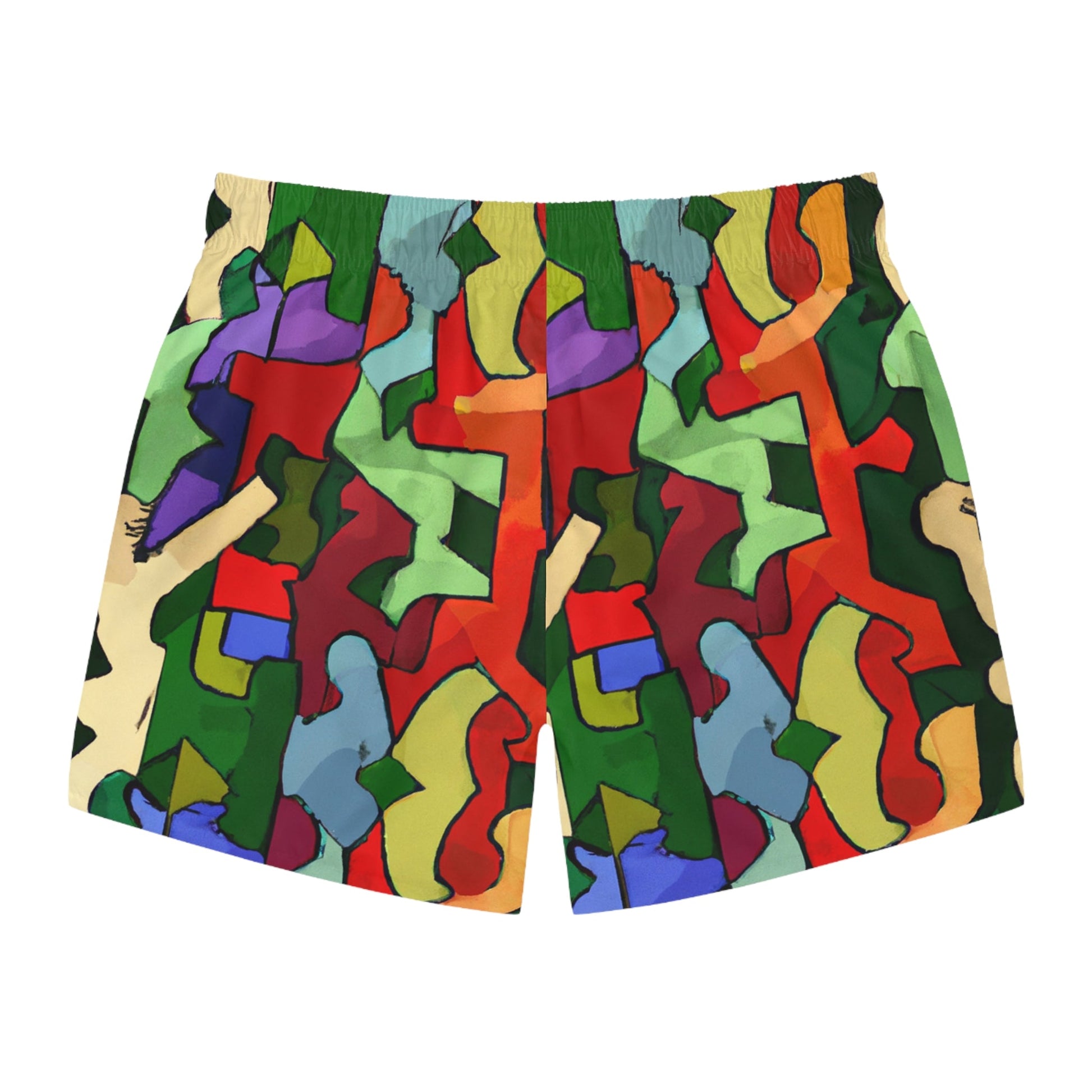 Abstract Colorblock Swim Trunks - Bold Retro Camouflage Print Printify bakabo.club