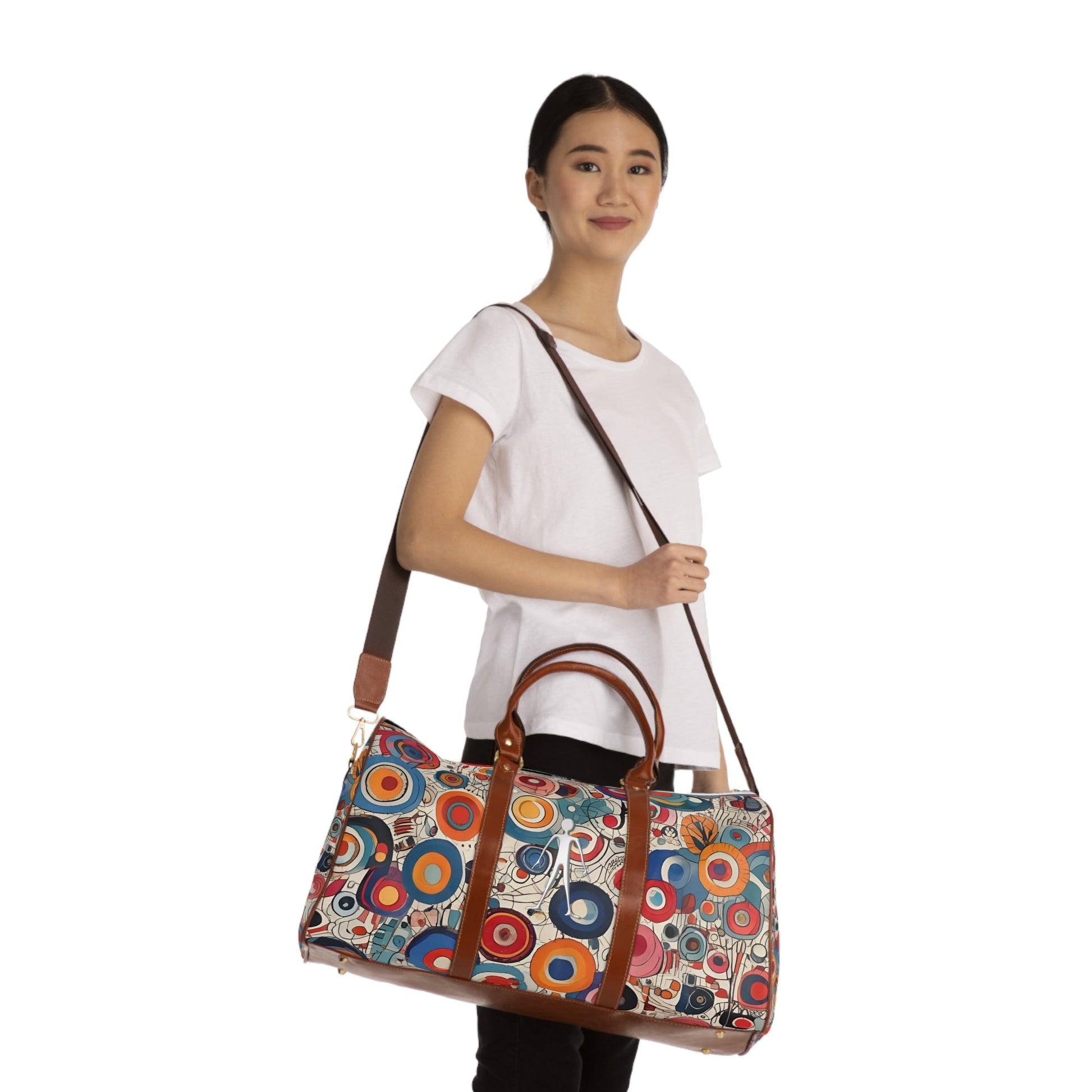 Waterproof Travel Bag — Retro Abstract Circle Pattern Duffle Printify bakabo.club