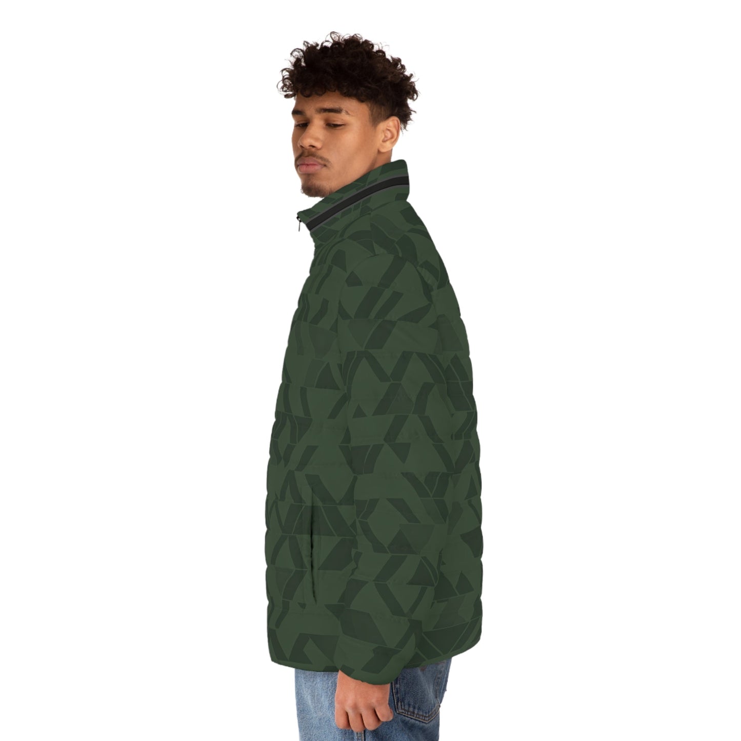 Men's Green Geometric Camouflage Puffer Jacket Printify bakabo.club