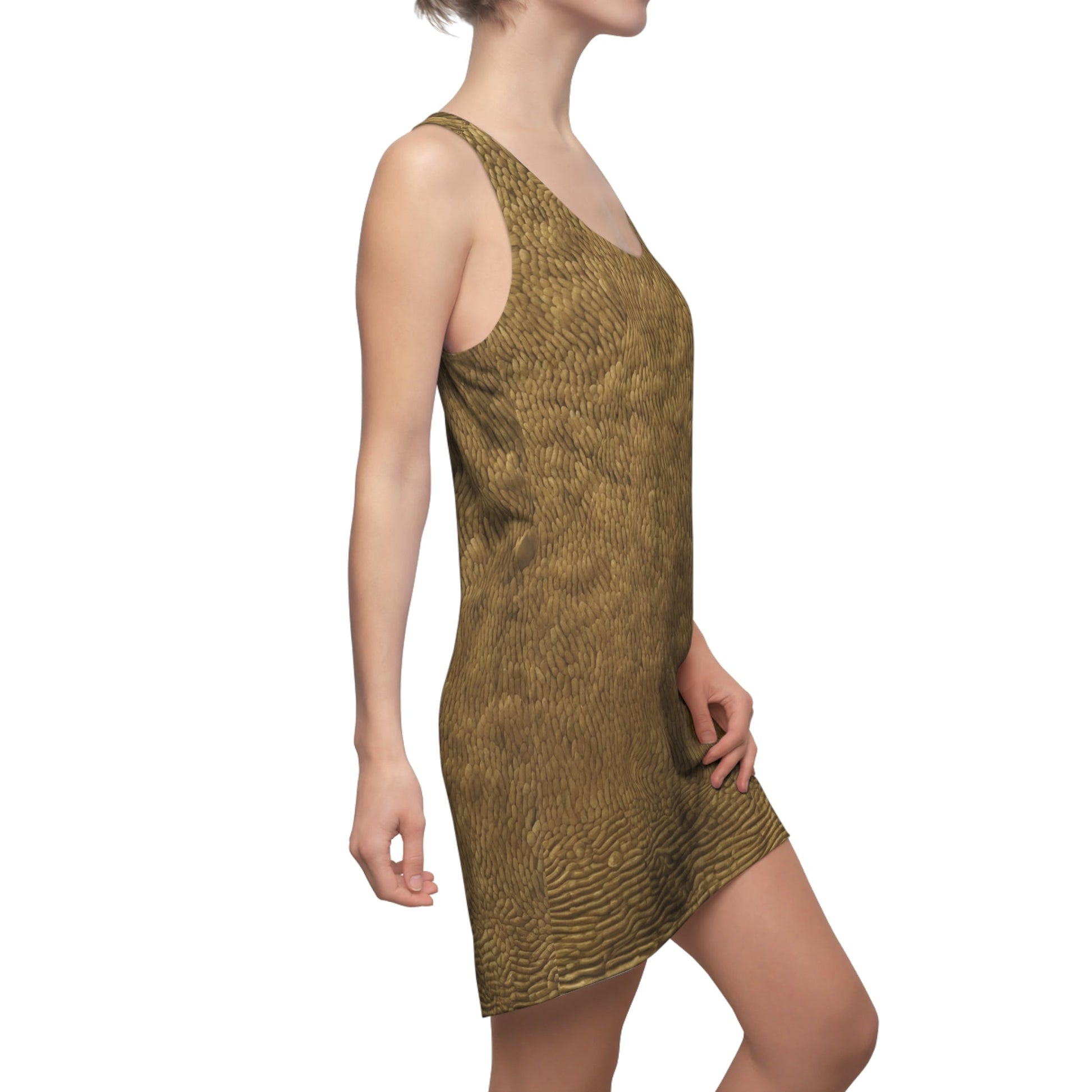 Golden Fur Texture Racerback Dress — Animal Print Summer Dress Printify bakabo.club