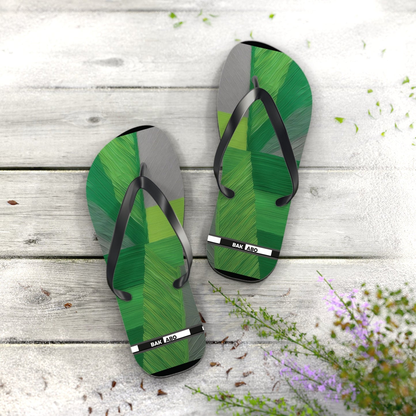 Tropical Green Brushstroke Flip Flops — Palm Leaf Beach Sandals Printify bakabo.club