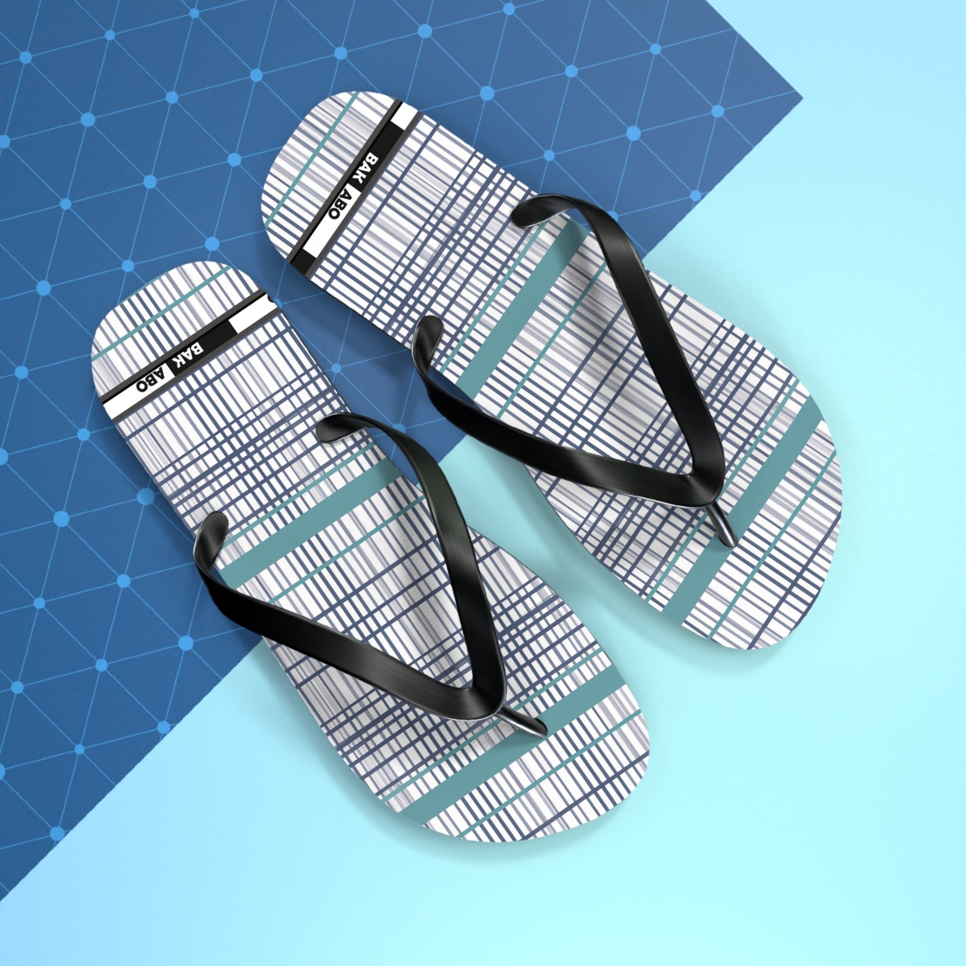 Plaid Teal Stripe Flip Flops — Casual Beach & Everyday Sandals Printify bakabo.club