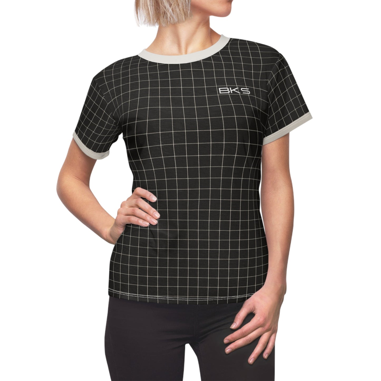 Women's Grid Ringer Tee - BKS Logo Printify bakabo.club